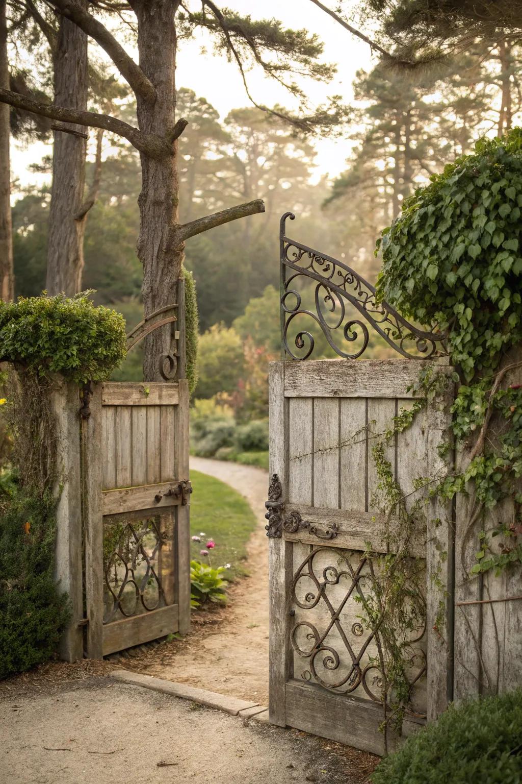 Wrought ferrous details add romantic elegance to a timber portal.