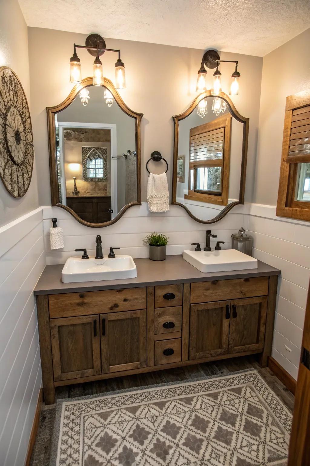 Unique mirror shapes create visual interest.