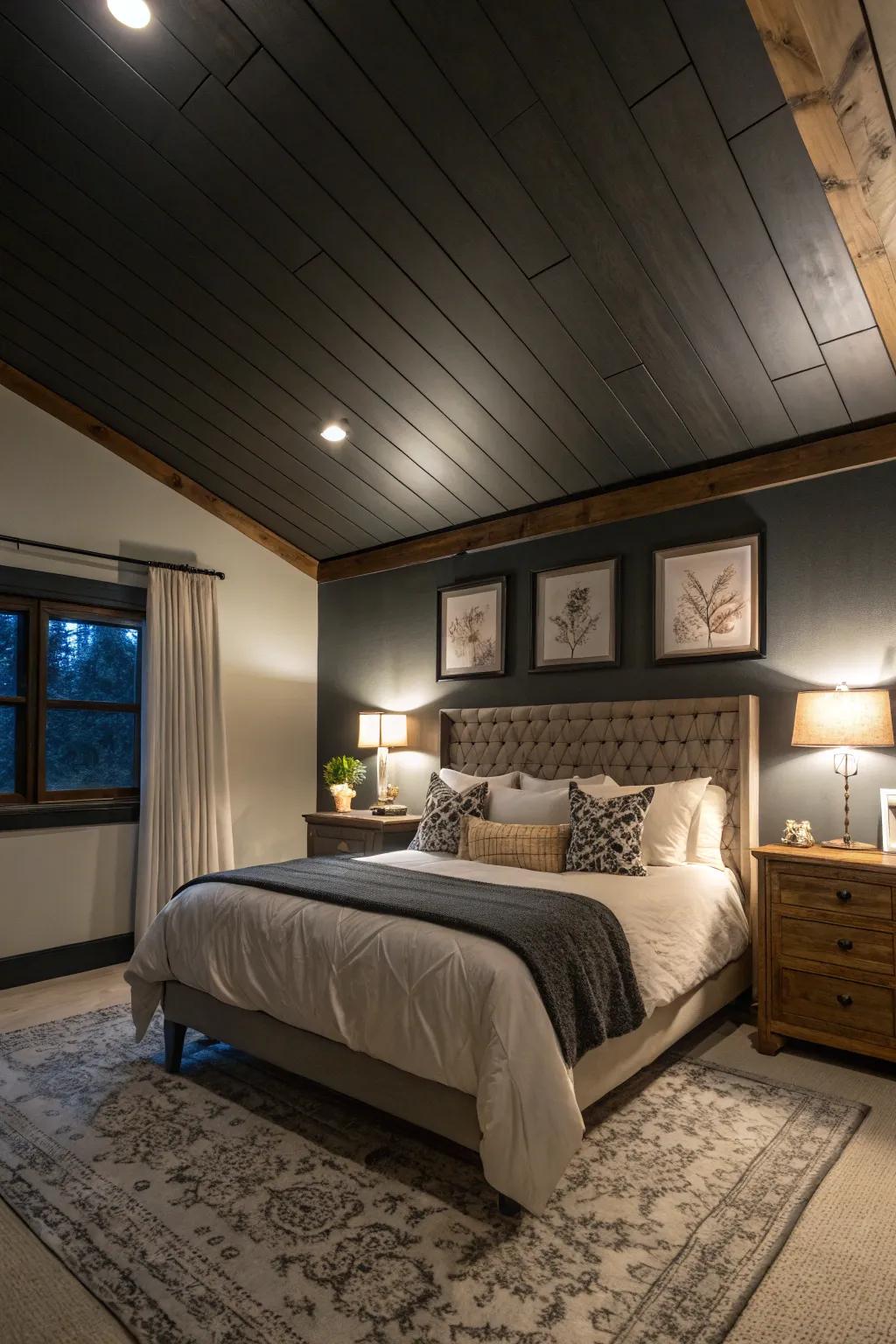 A shadowy ceiling establishes a cocoon-like ambiance.