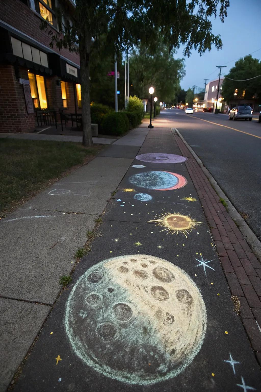 A moonscape in crayon invites wonder and imagination.