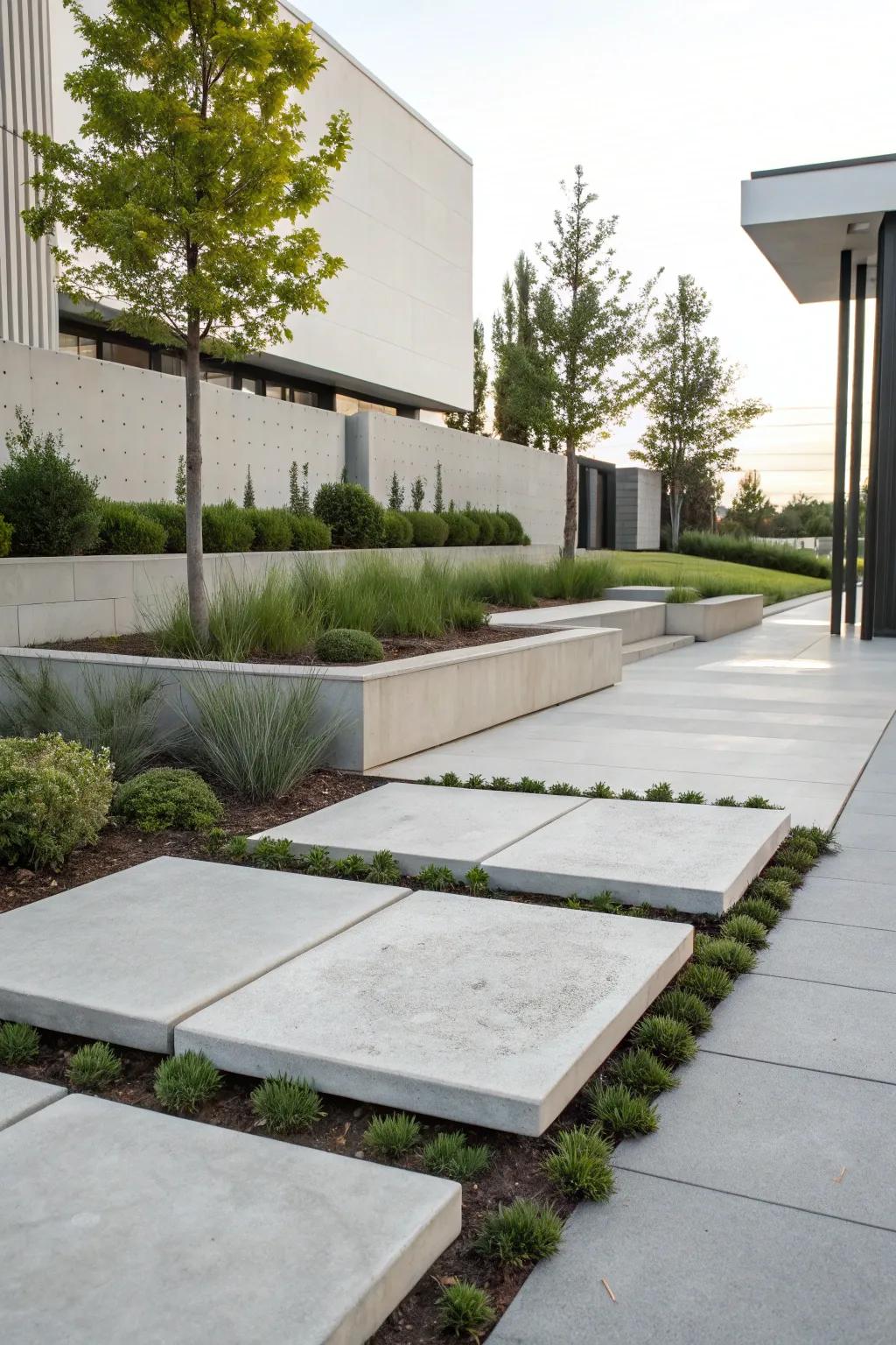 Minimalist concrete pavers for a contemporary hint.