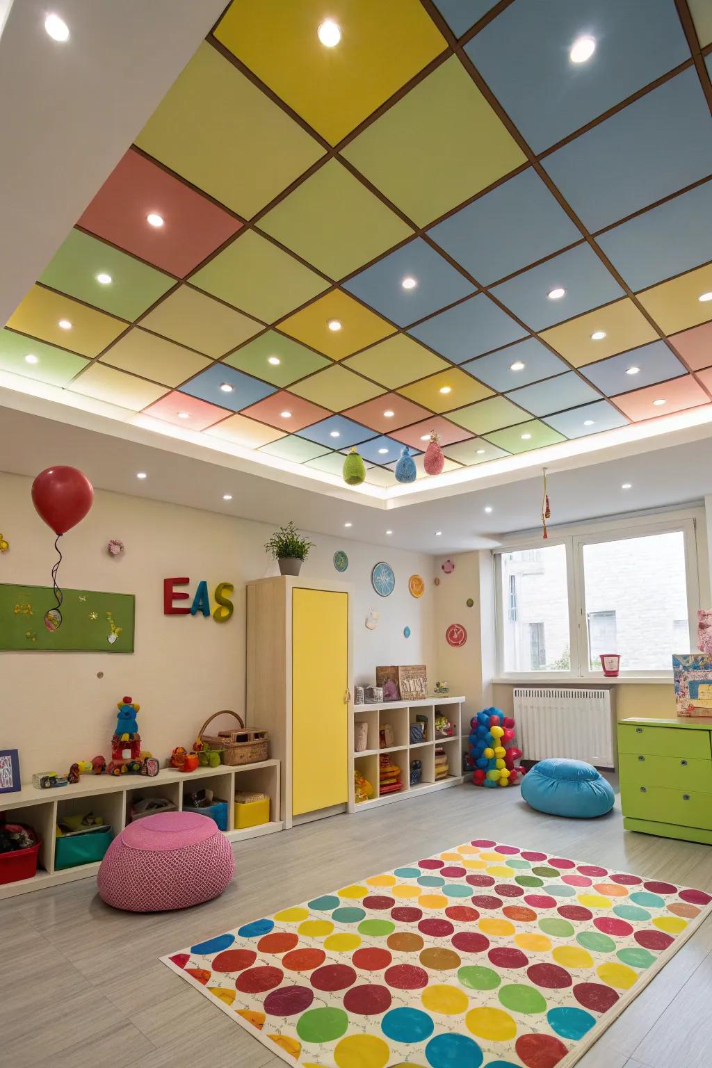Add vibrancy using colorful ceiling accents.