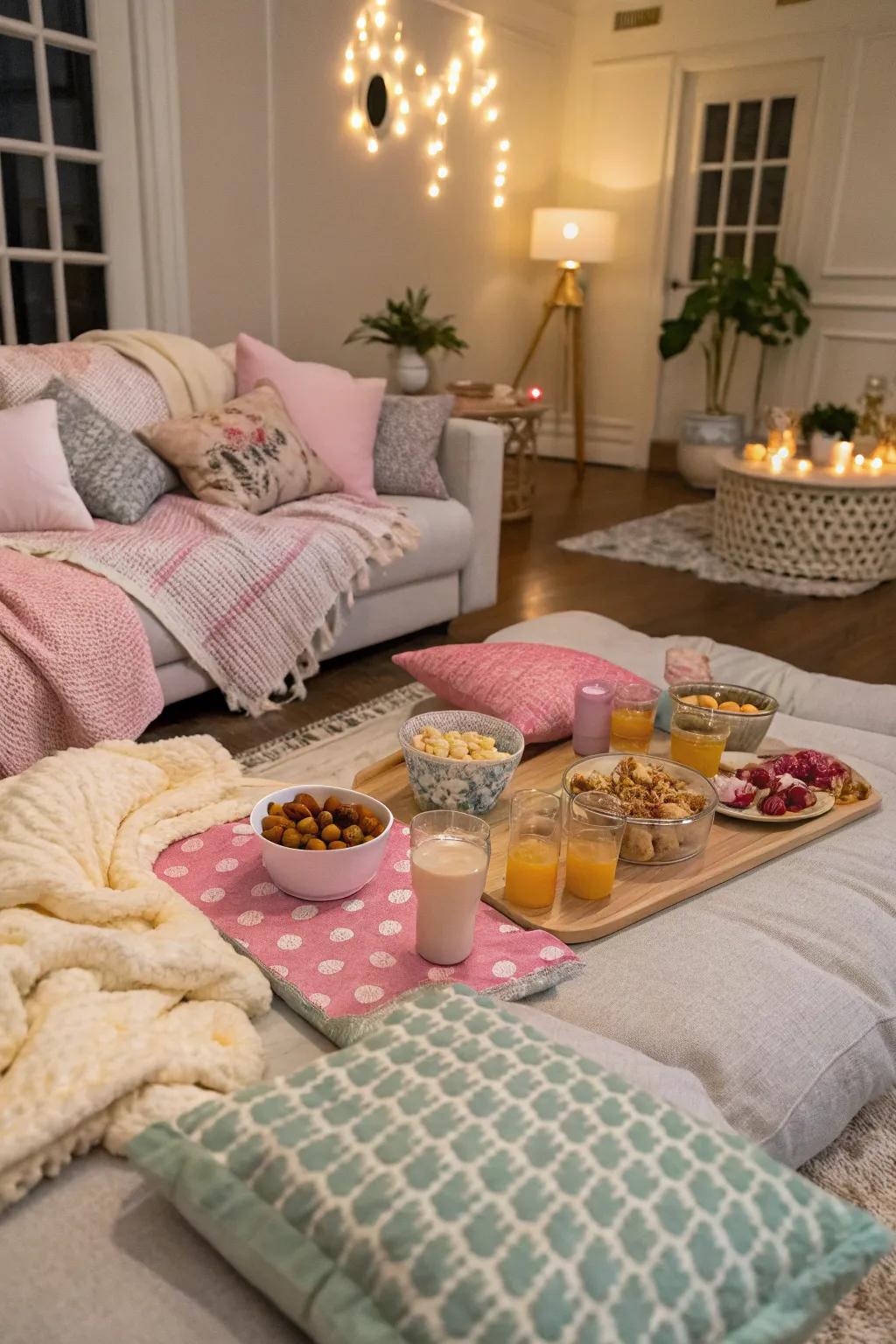 Cozy slumber party arrangement featuring elegant touches.