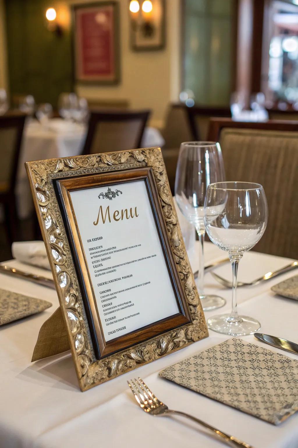 Artistic menu displays enhance the dining experience.