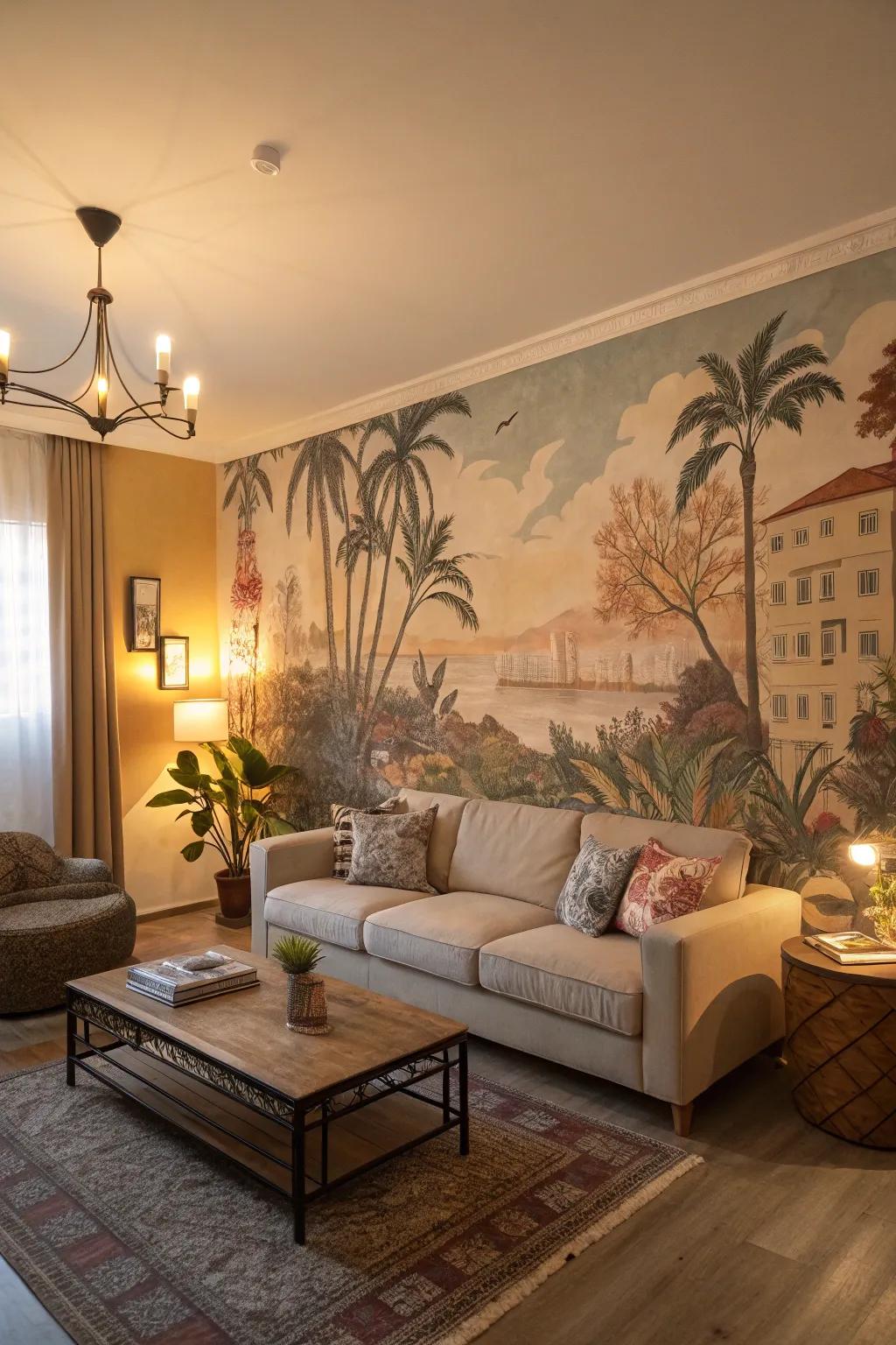 An astonishing mural transforming the room into an art gallery.