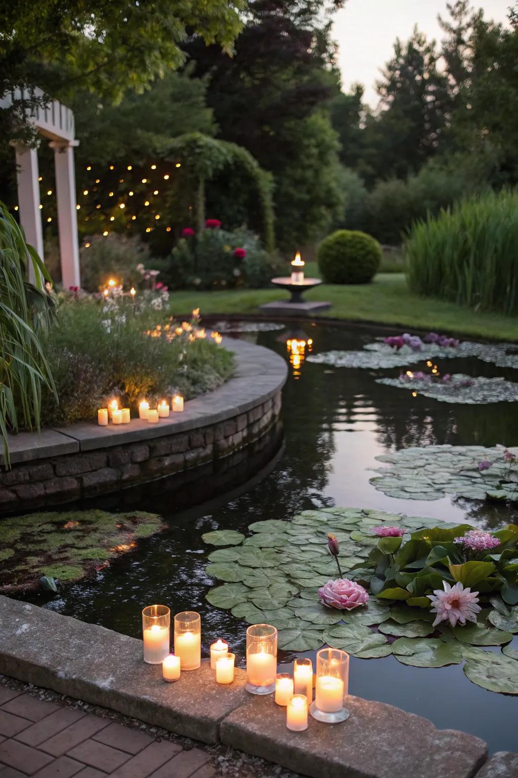 Floating tapers add a serene, magical touch.