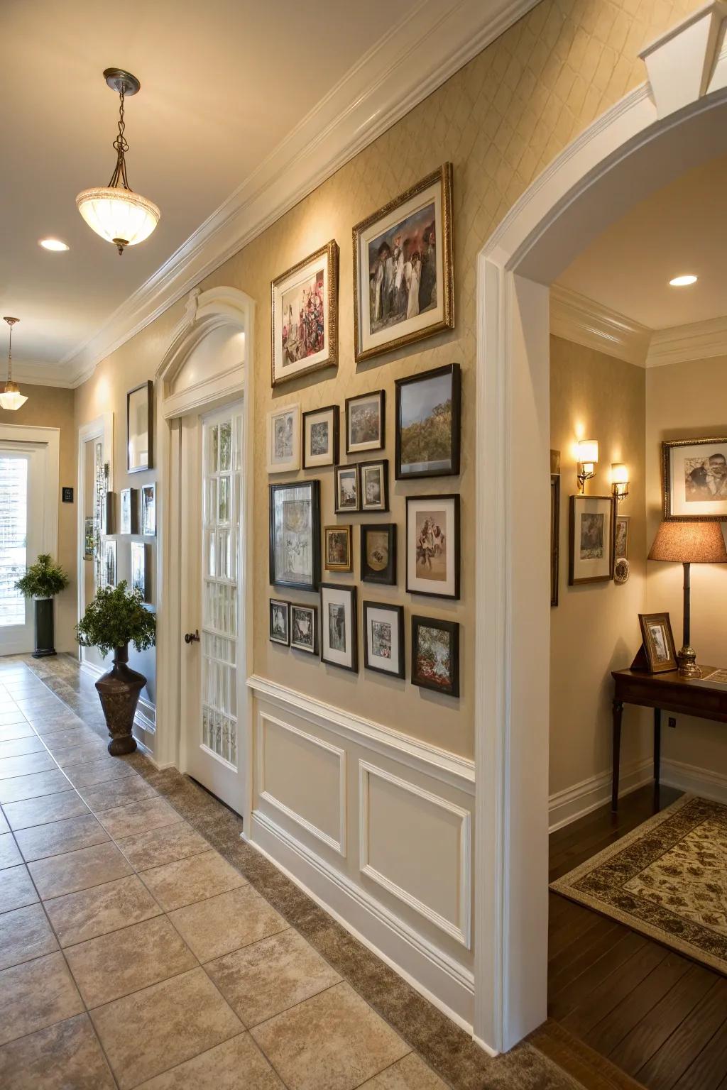 Family photos add a personal touch to the entrance.
