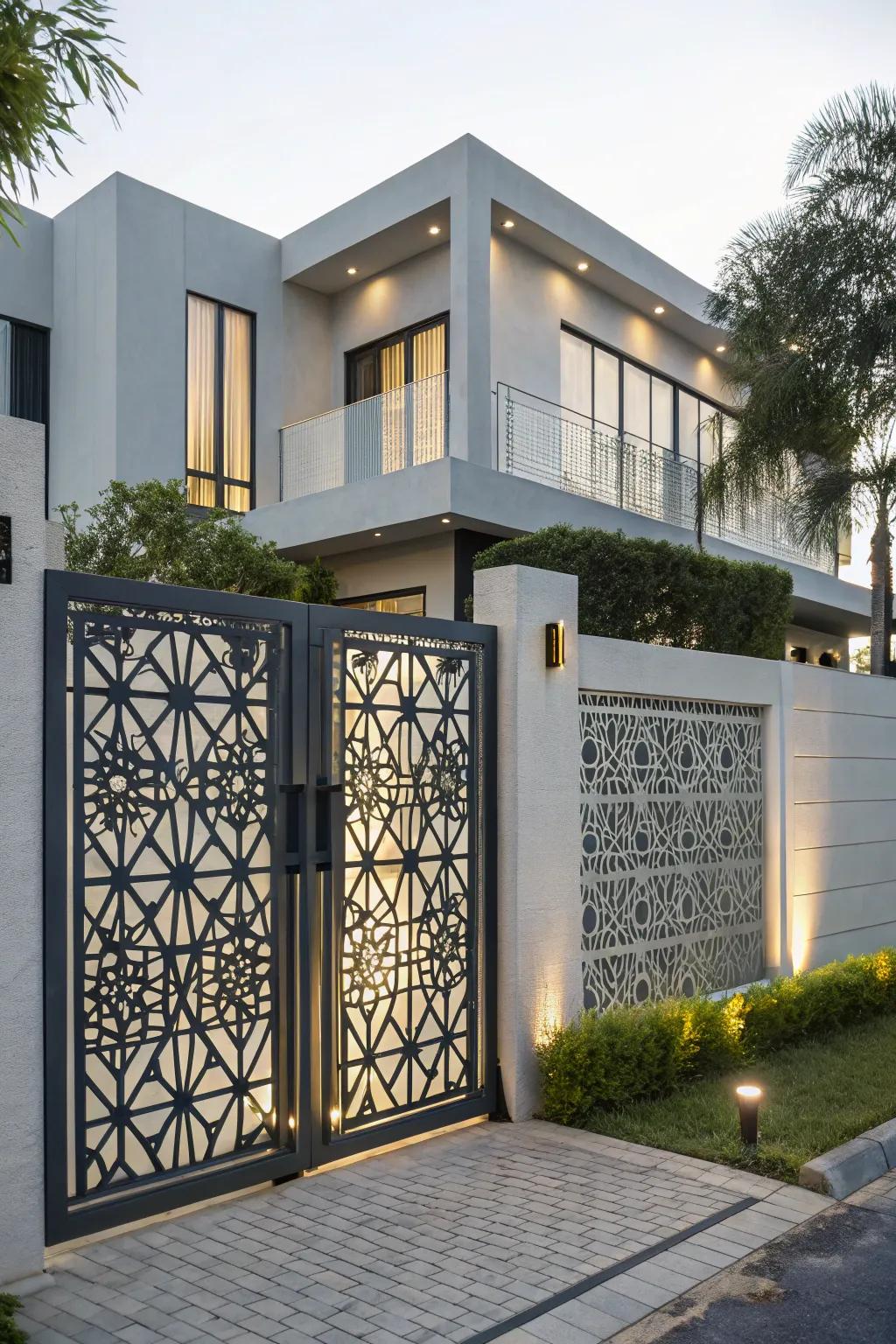 Geometric designs add a modern artistic touch to entrances.