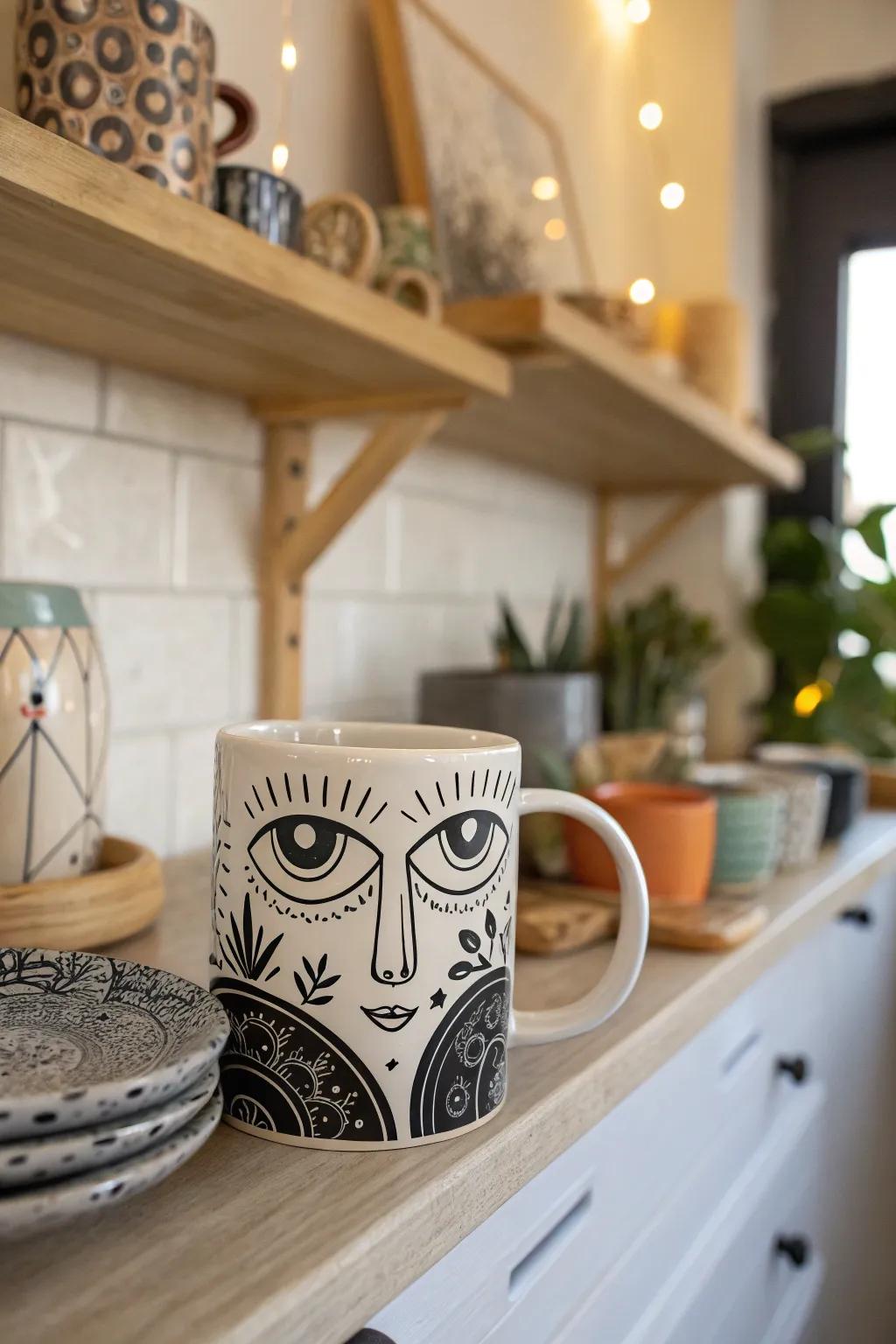 A surreal face mug that's a conversation piece and a work of art.