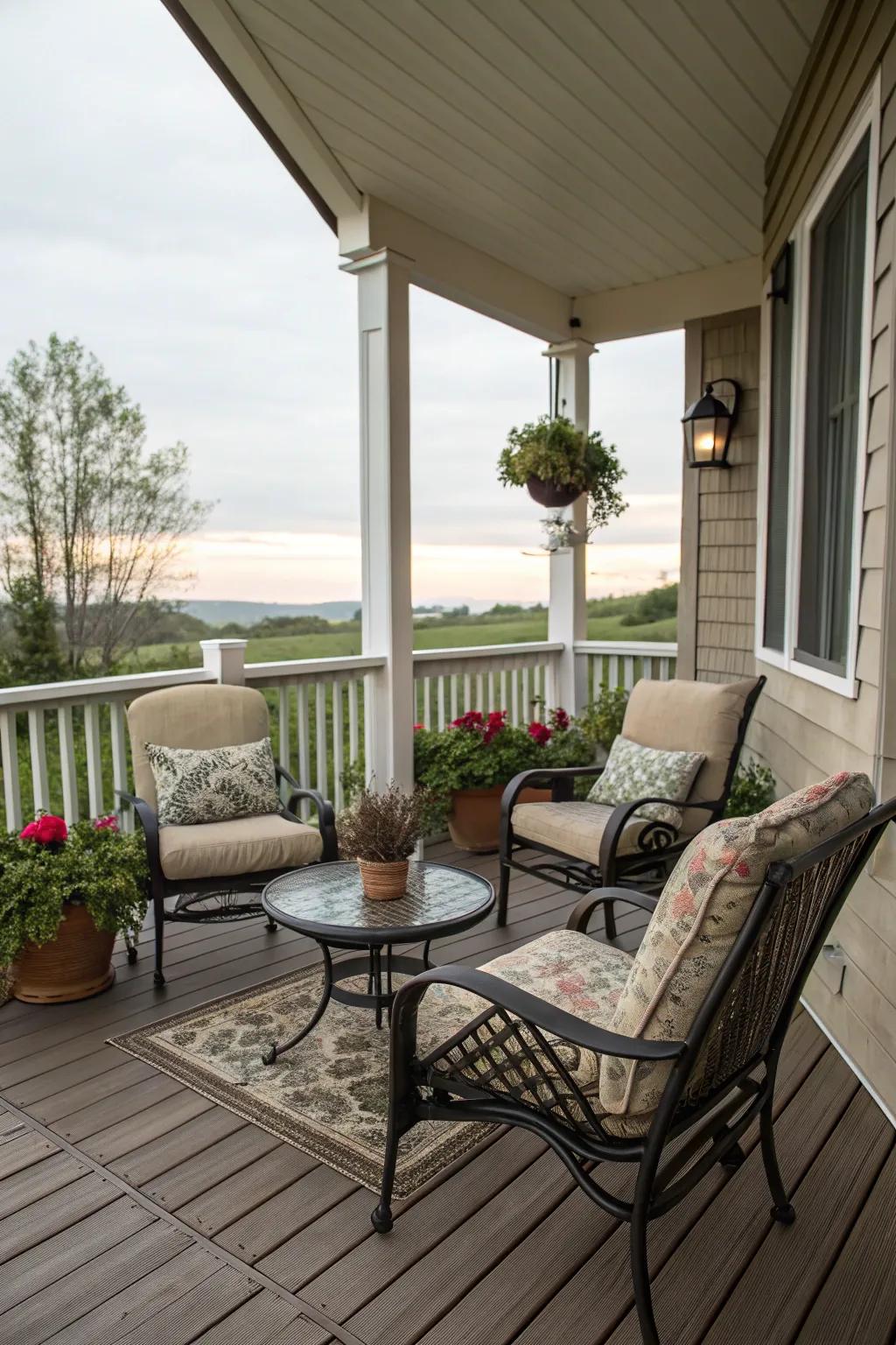 A comfortable seating corner beckons you to unwind and savor the autumnal atmosphere.