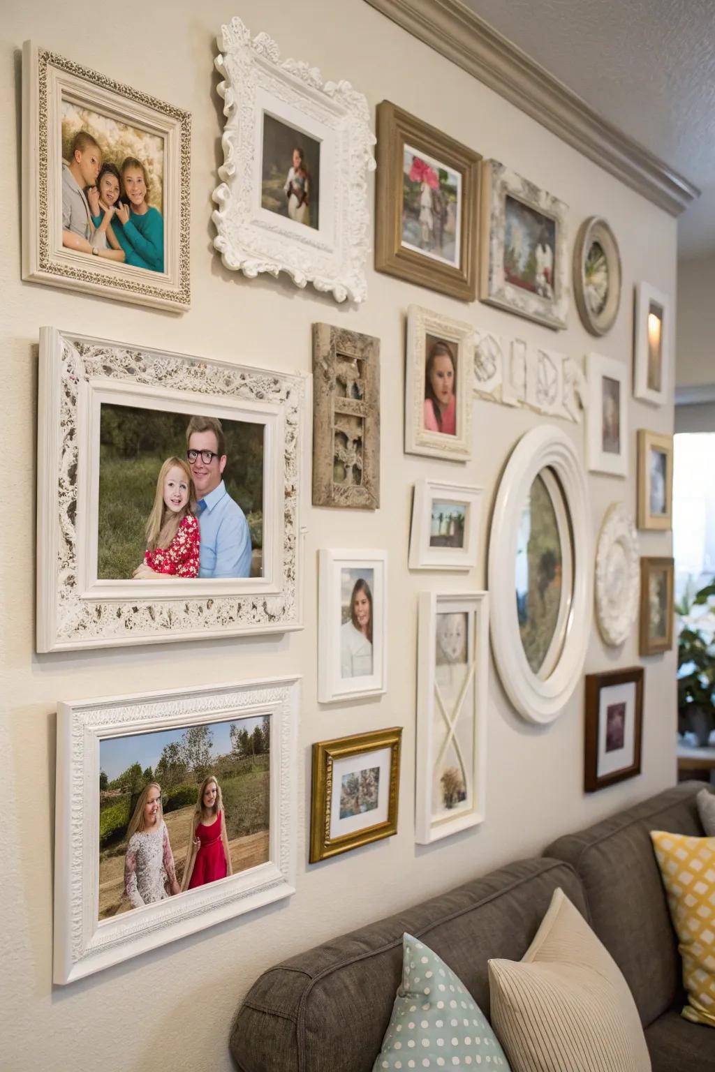 An artistic configuration introduces inventiveness and visual appeal to a photo display.