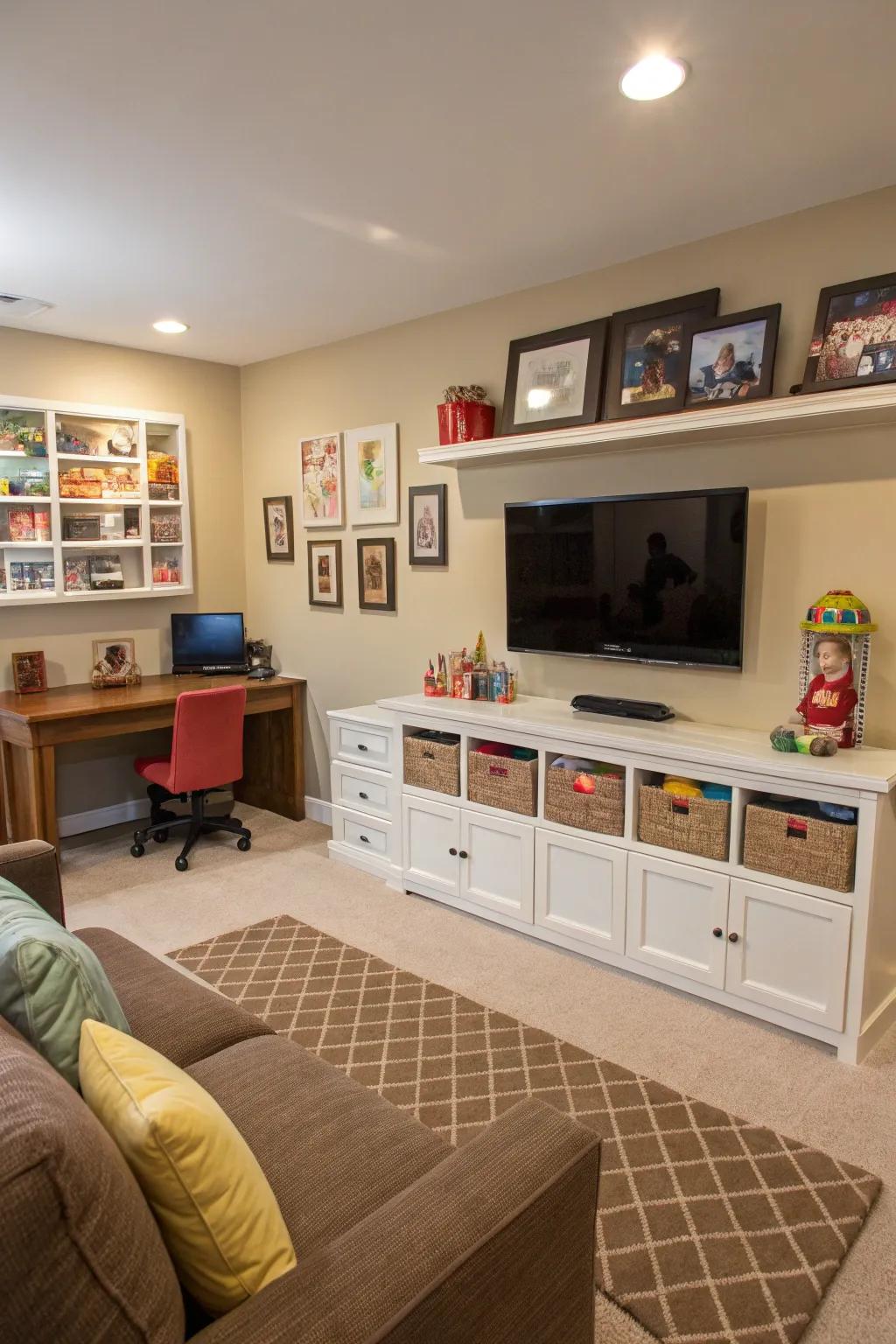A multi-functional area blends seamlessly into the family room.