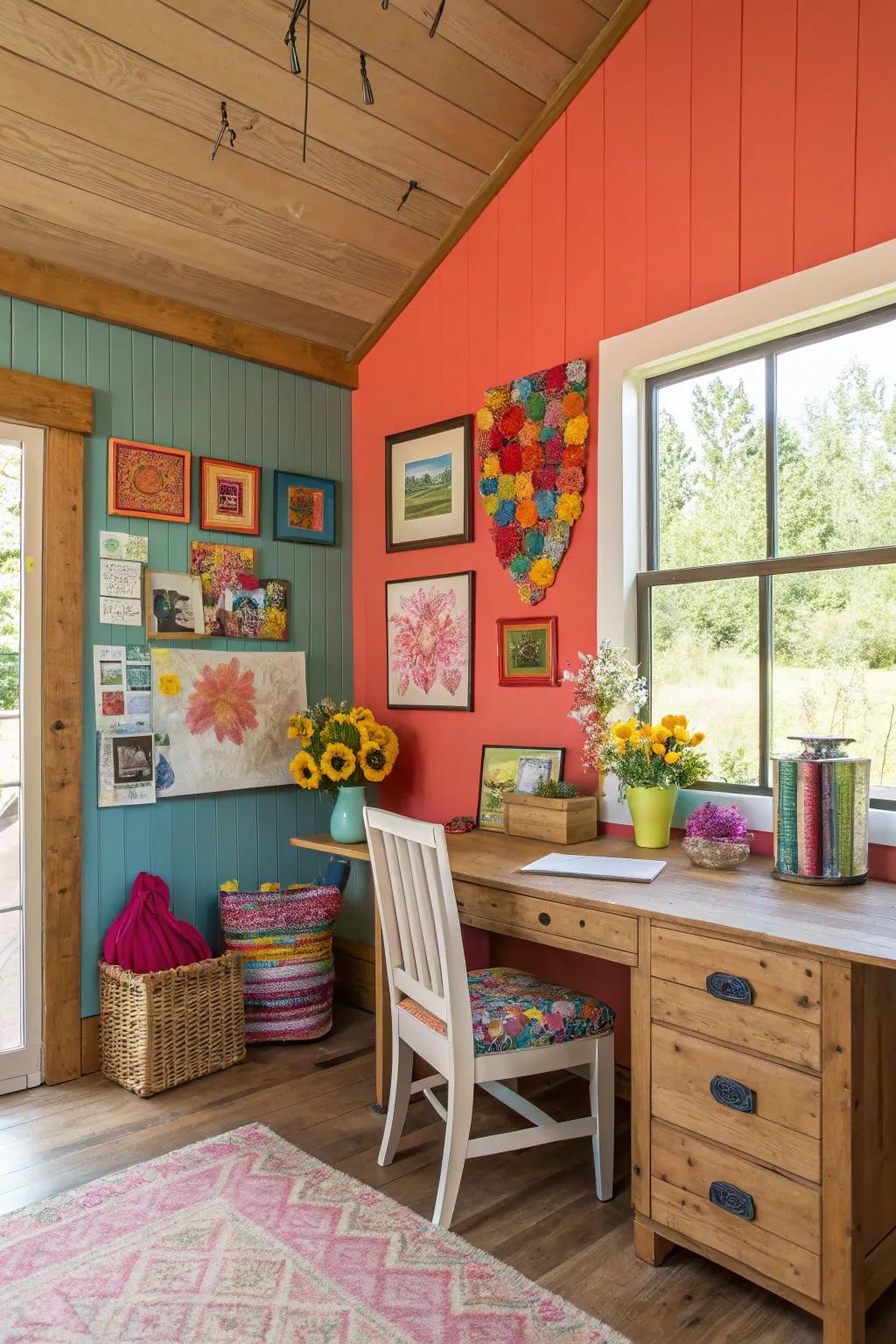 A vibrant dash of color that stimulates the space.
