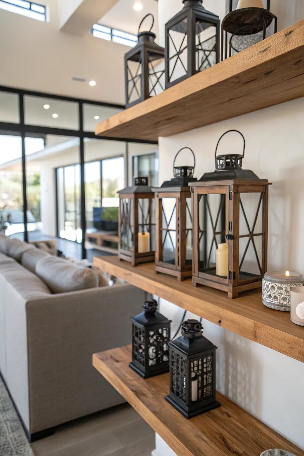 Wall shelves provide an innovative display alternative.