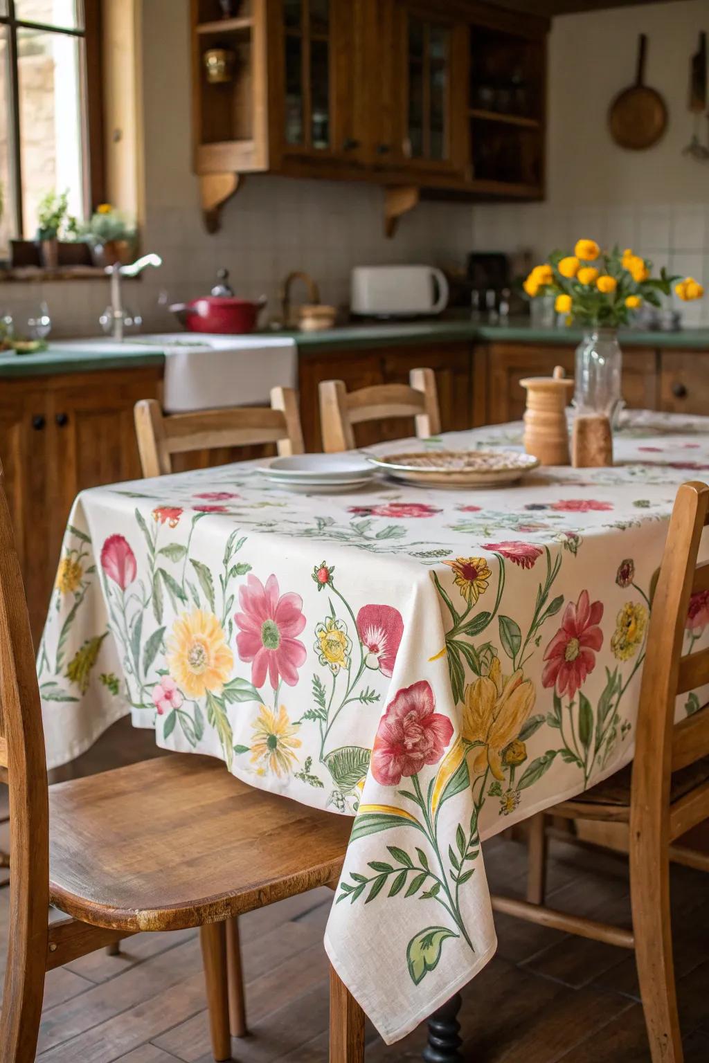 Patterned tablecloths add color and character.