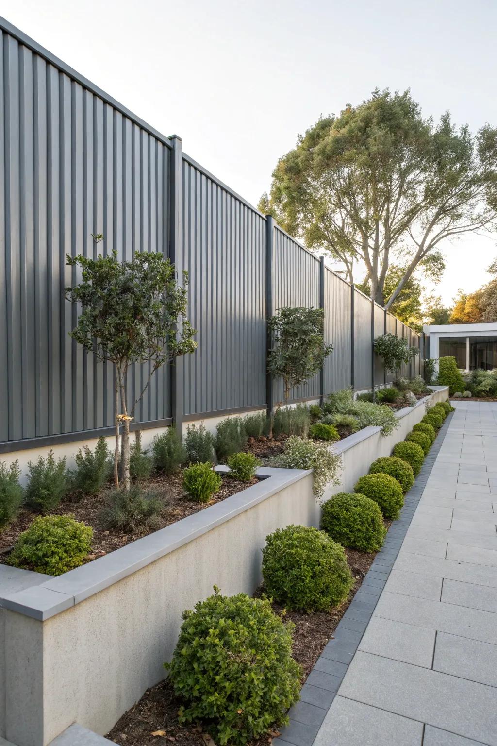 Corrugated metal adds an industrial edge to boundaries.