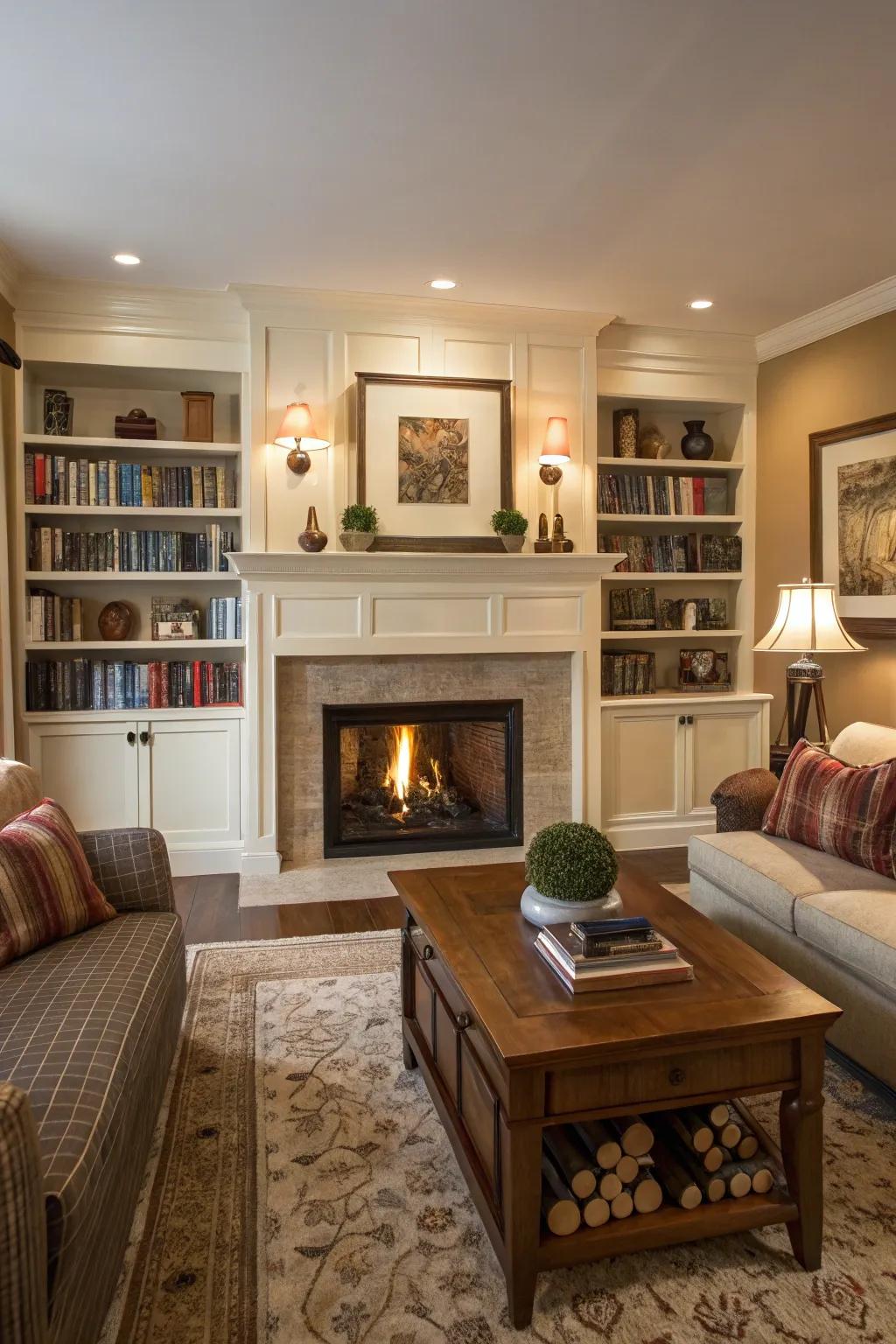 Custom-made shelving injects practicality and style.