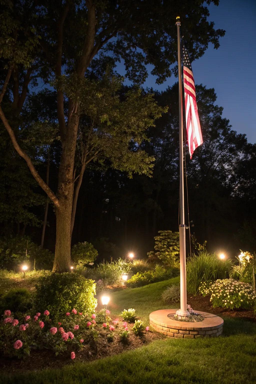 Illumination enhances your flagpole's beauty at night.