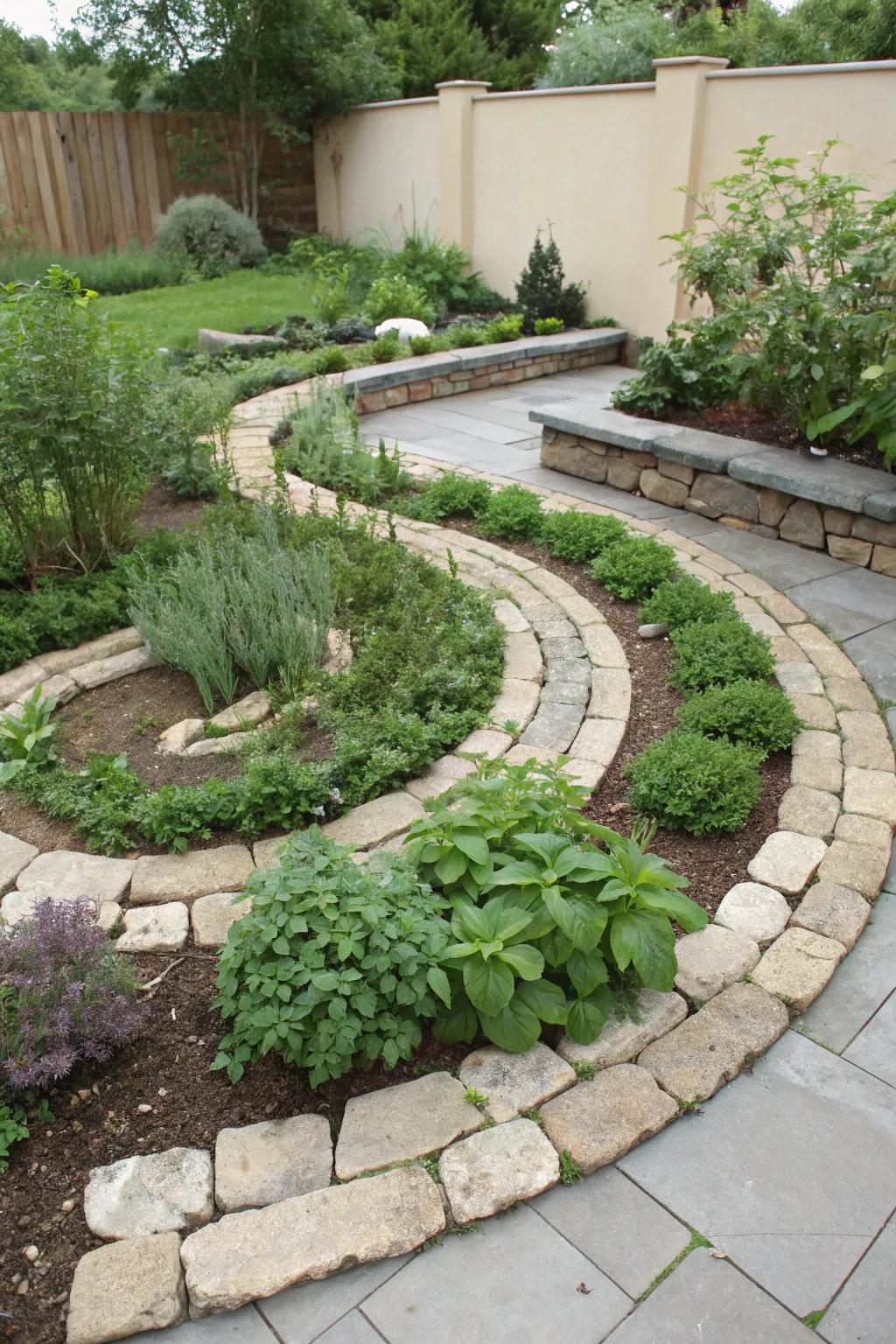A creative flagstone herb spiral making the most of limited space.