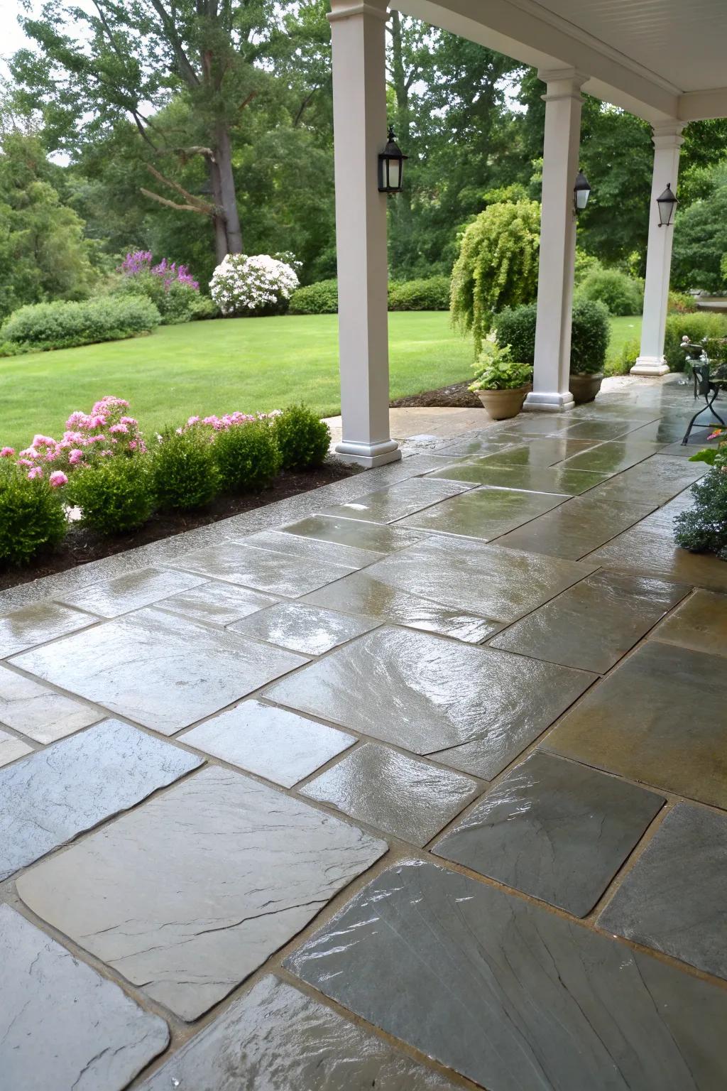 A chic and polished flagstone patio.