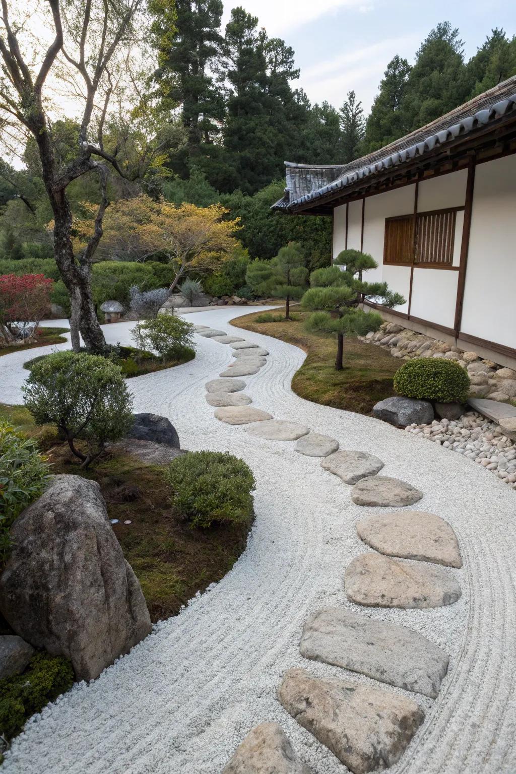 A tranquil sandstone pathway inspired by the simplicity of Zen gardens.