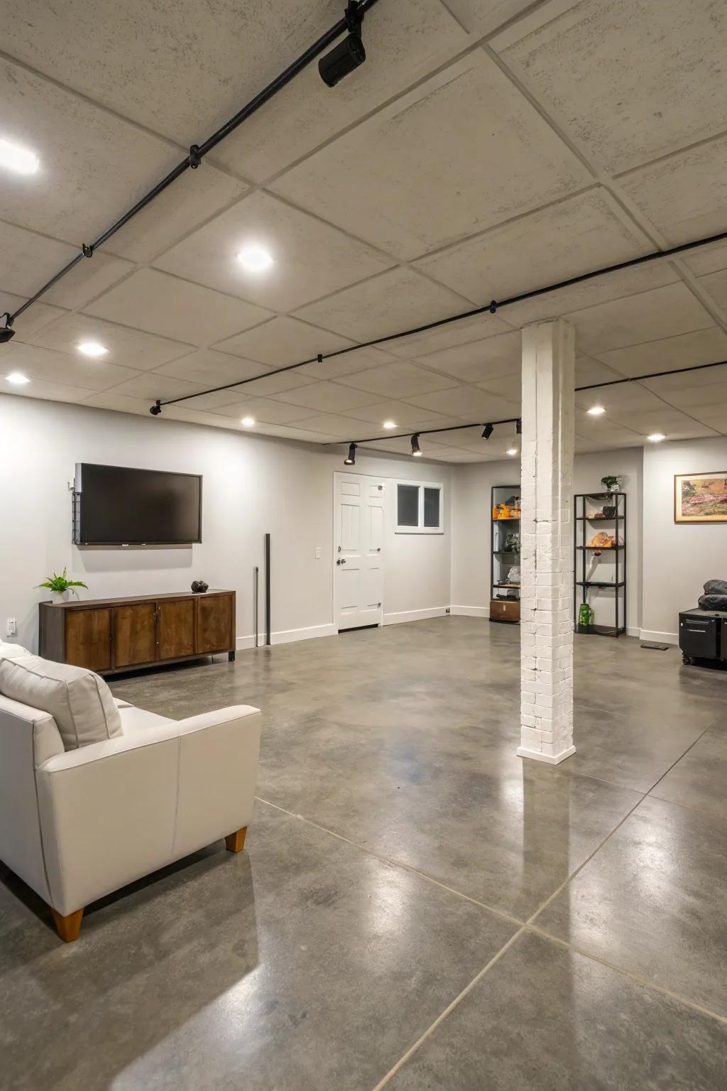 Smooth concrete tiles offer a clean and modern look.
