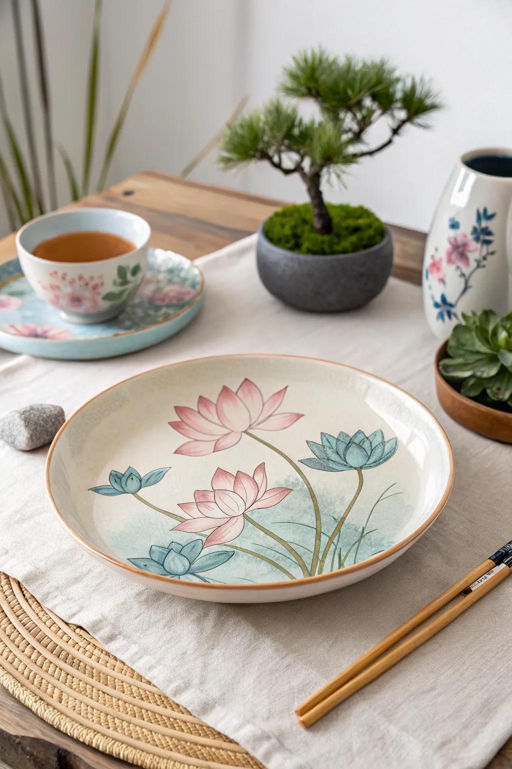 Mystical lotus flowers give beauty and sophistication to your plates.