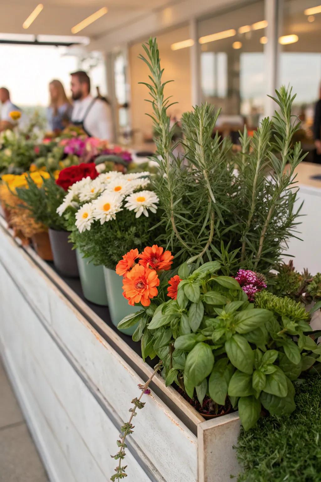 Herbs add a fragrant and edible element to your flower bar.
