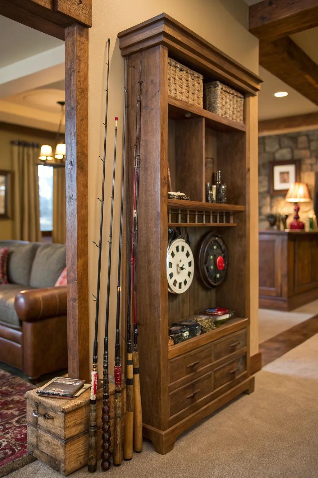 Fishing-themed decor, combining style and function.