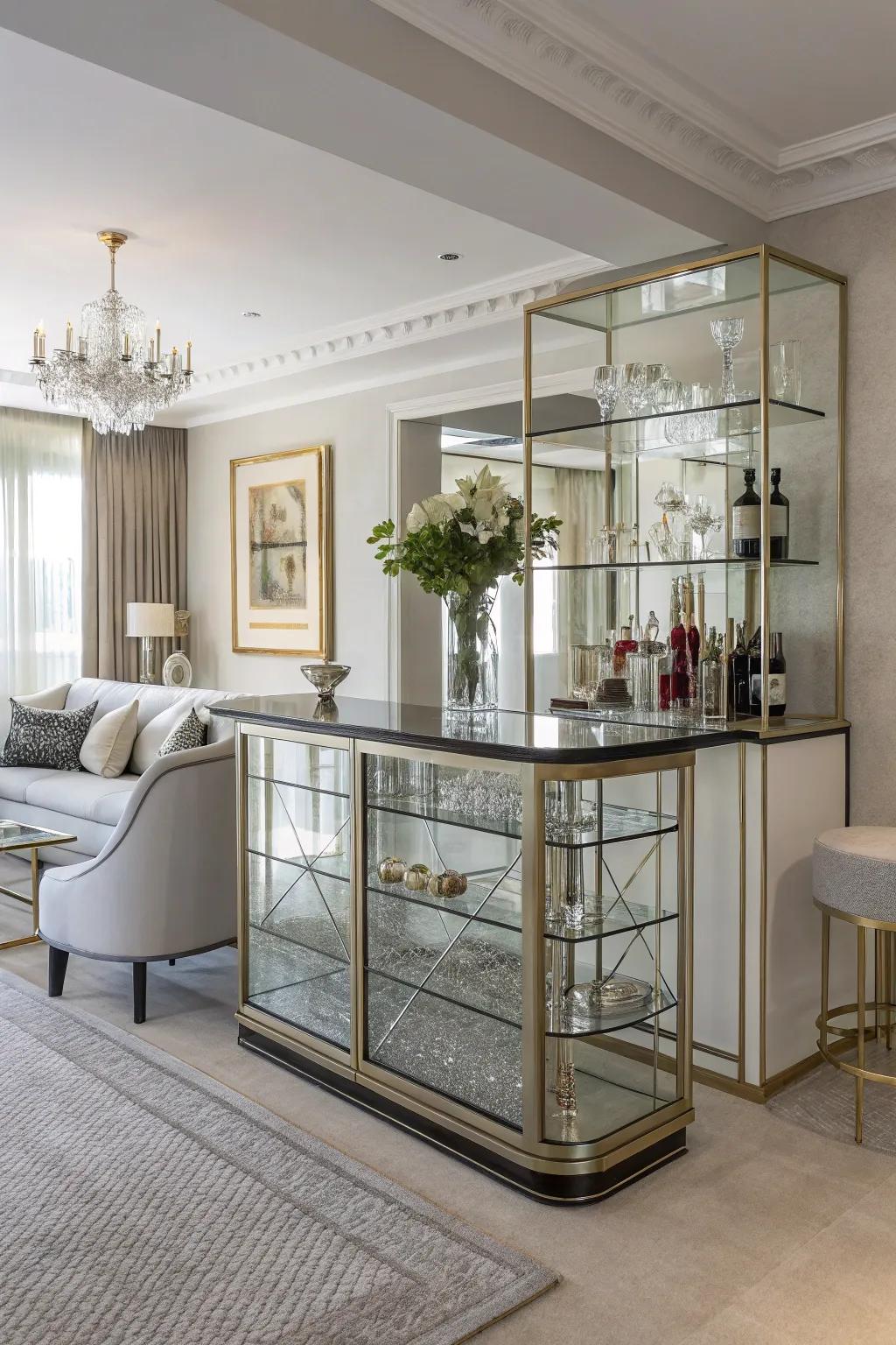 A clear and dazzling bar that adds a modern touch of elegance.