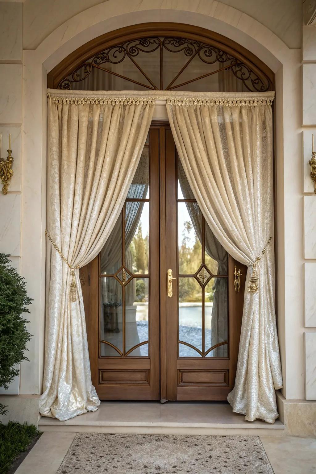 Satin curtains introducing a hint of elegance to the entryway.