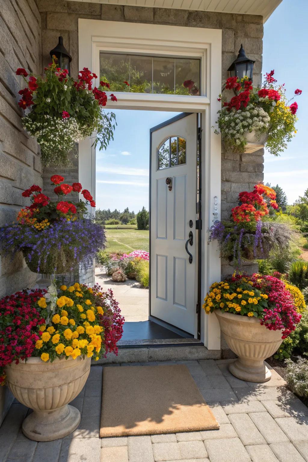 Festive blossoms usher animation and vibrancy to the gateway.