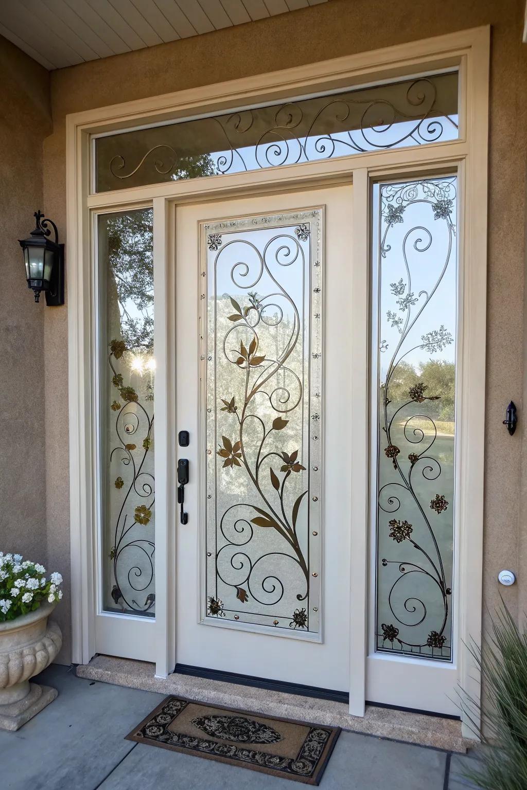 A doorway showing glass paint for custom privacy.