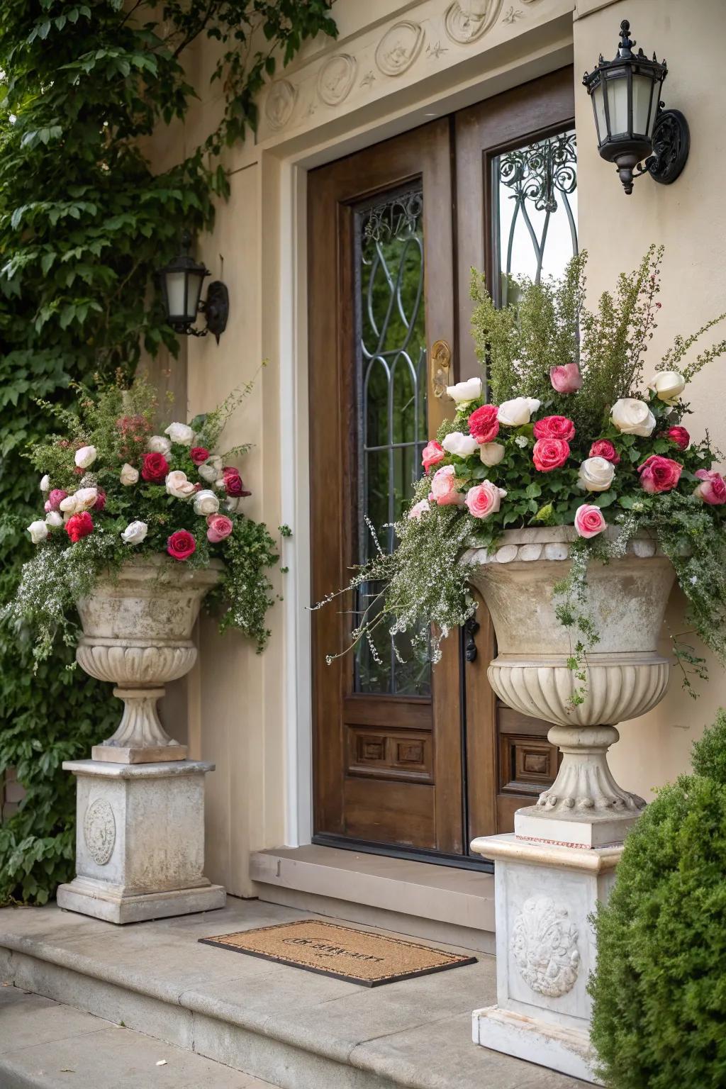 Incorporate nostalgia and charm by using vintage-style urns.