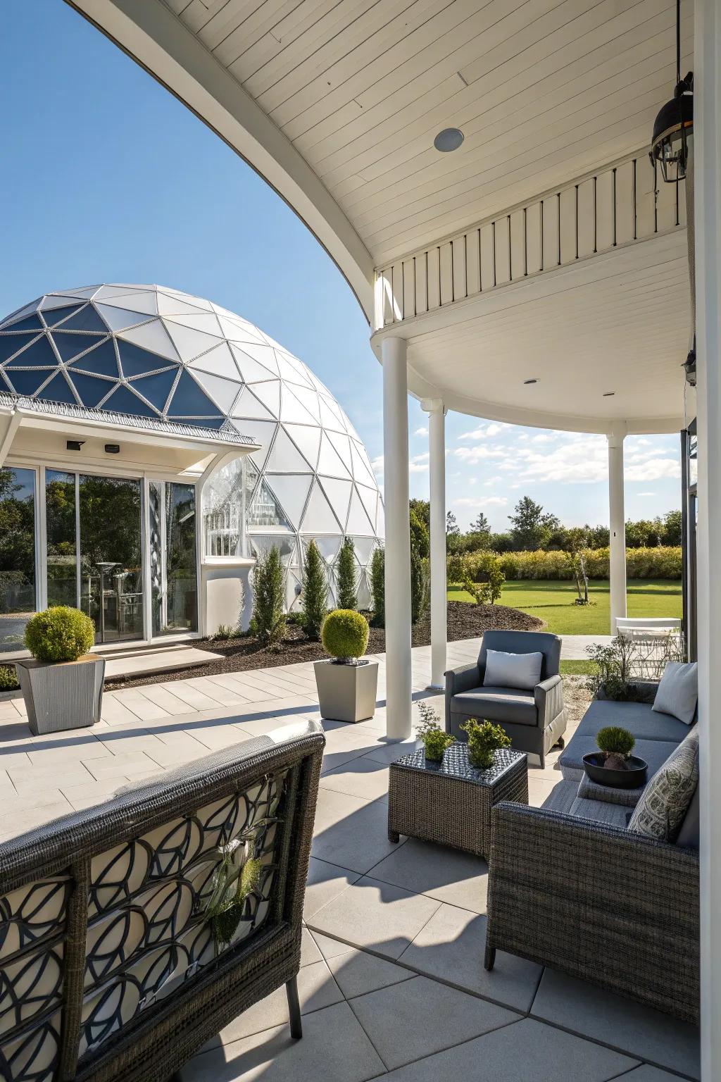 Geodesic dome canopies offer a futuristic design.