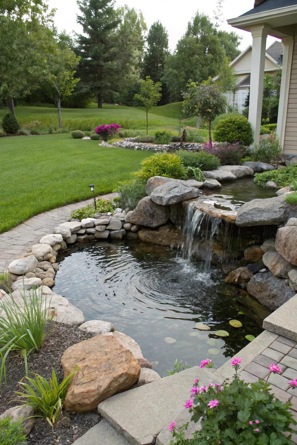 A hydration element imparts a serene ambiance.