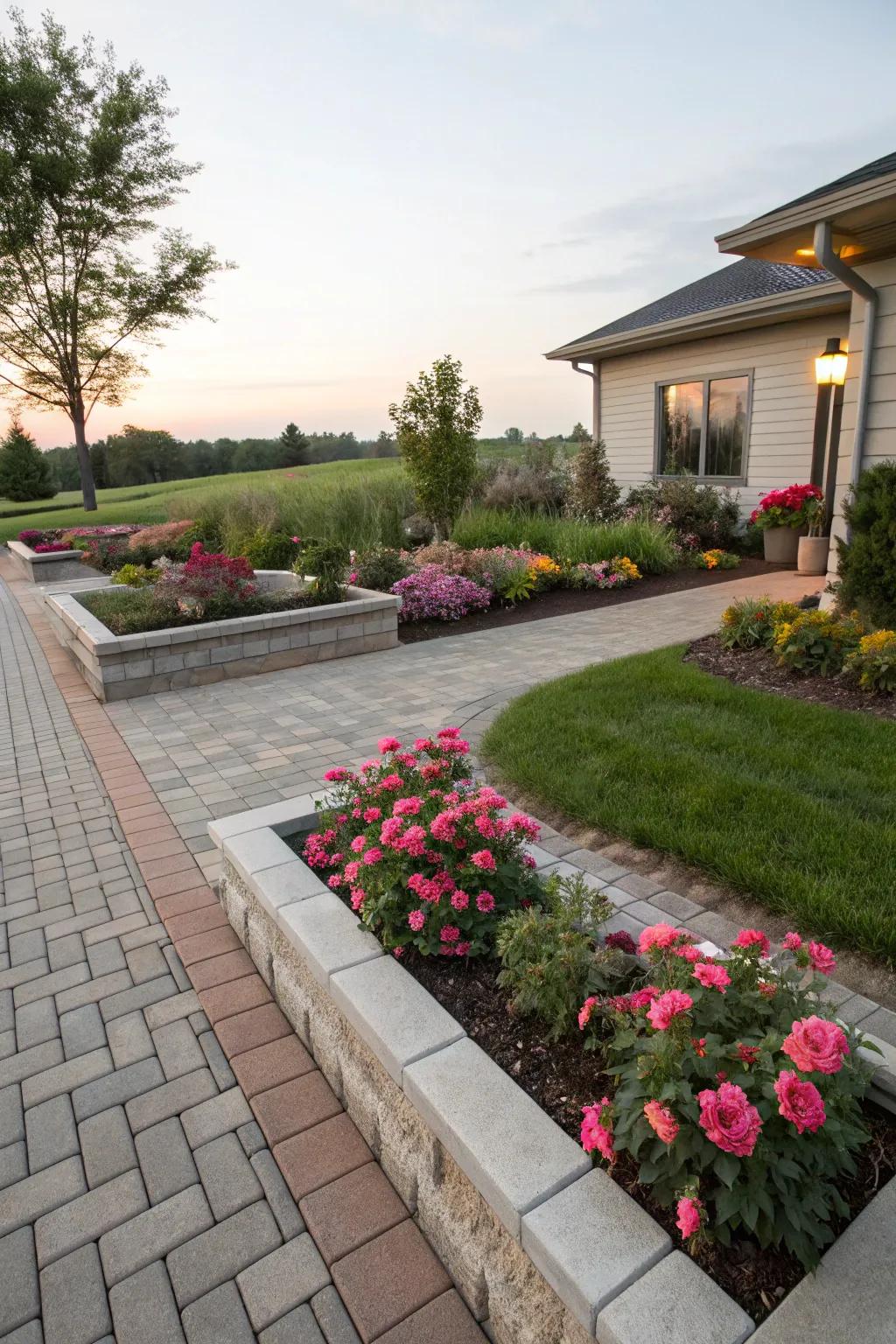 Stone block borders add distinct lines and definition.