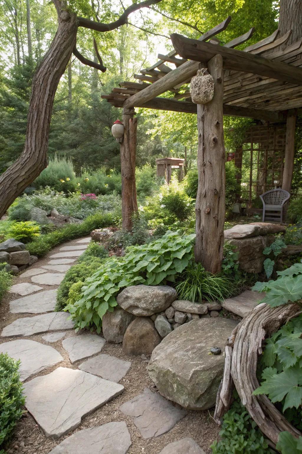 Raw materials improve the garden's country charm.