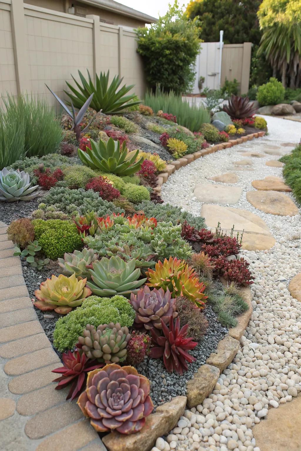 Crushed rock topdressing finalizes the garden design.