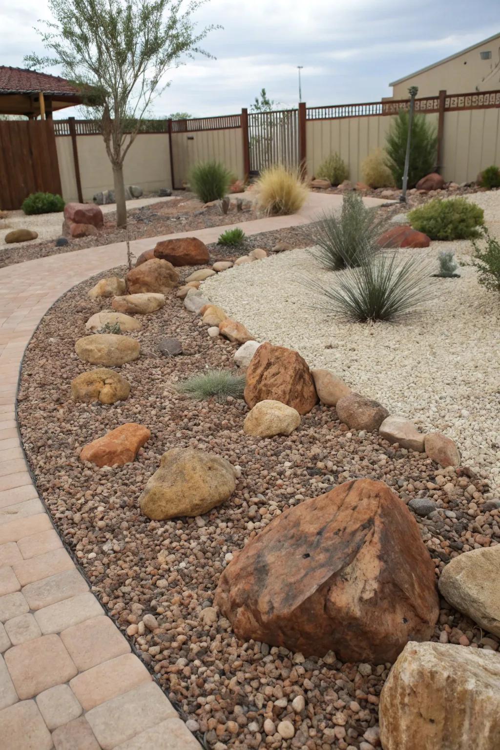 Pebble covering with highlight rocks offering texture and water holding.