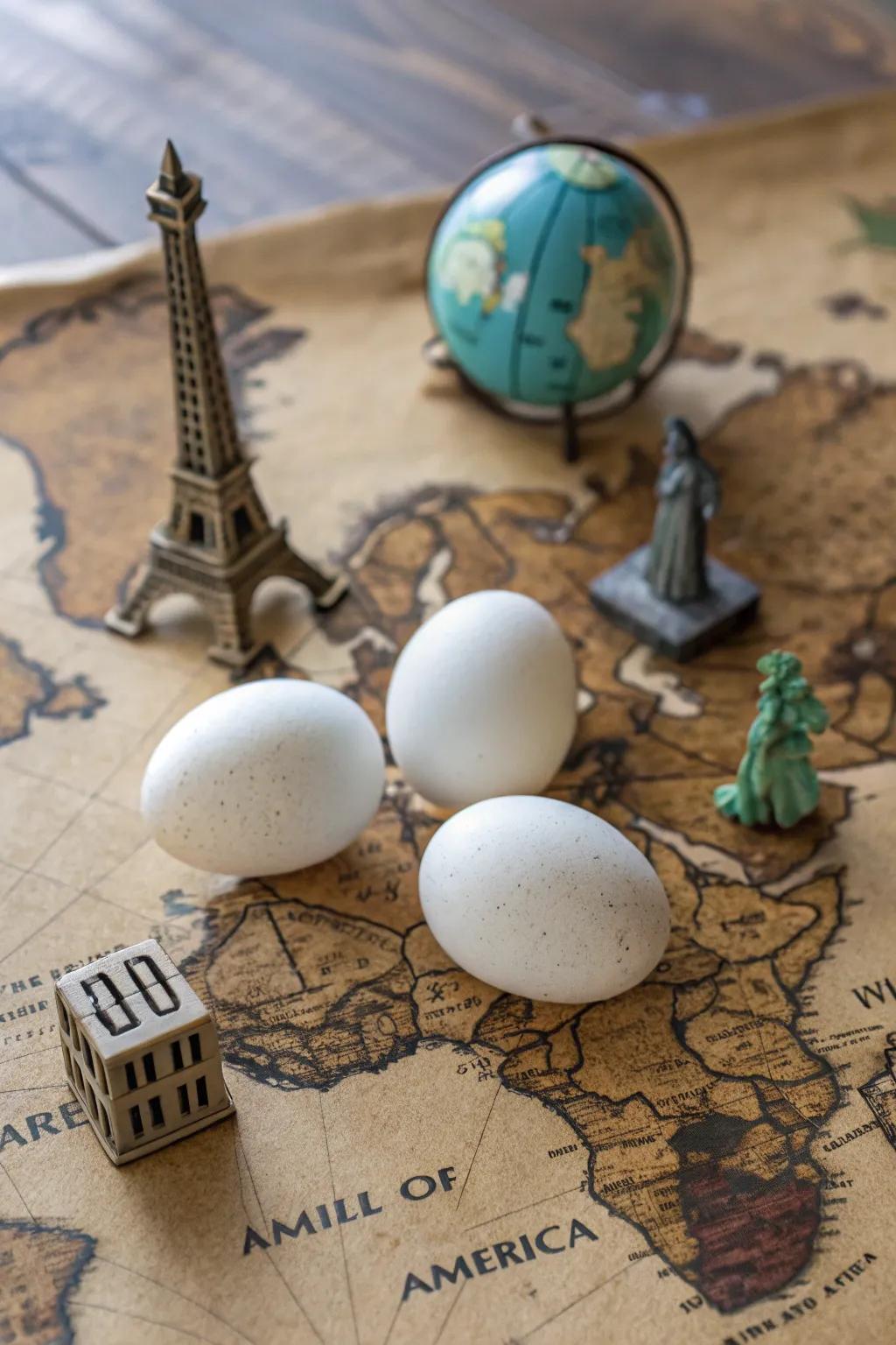 Trip-themed eggs ready to explore the world.