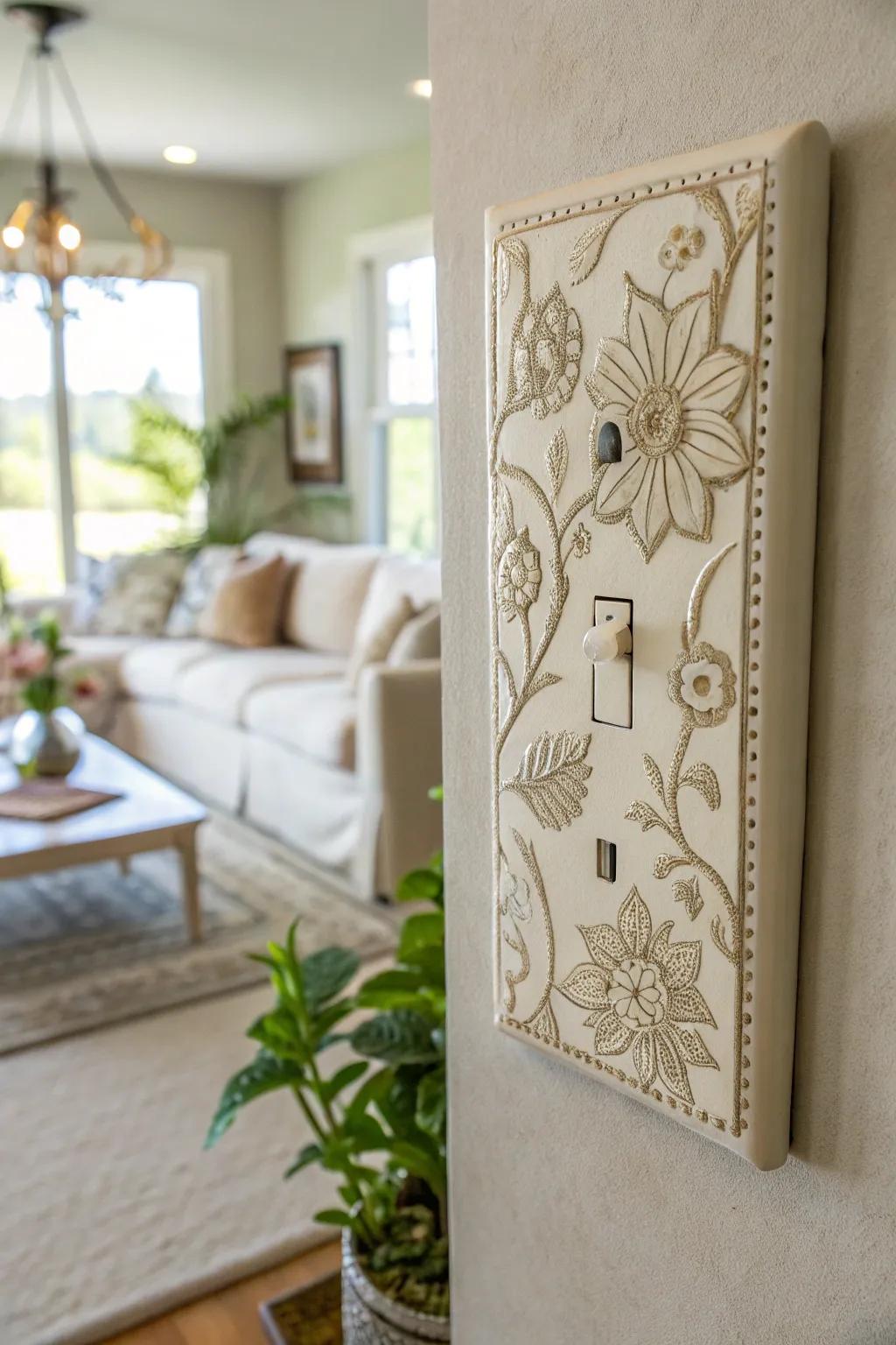 Floral designs grace a switch cover for a dash of nature.
