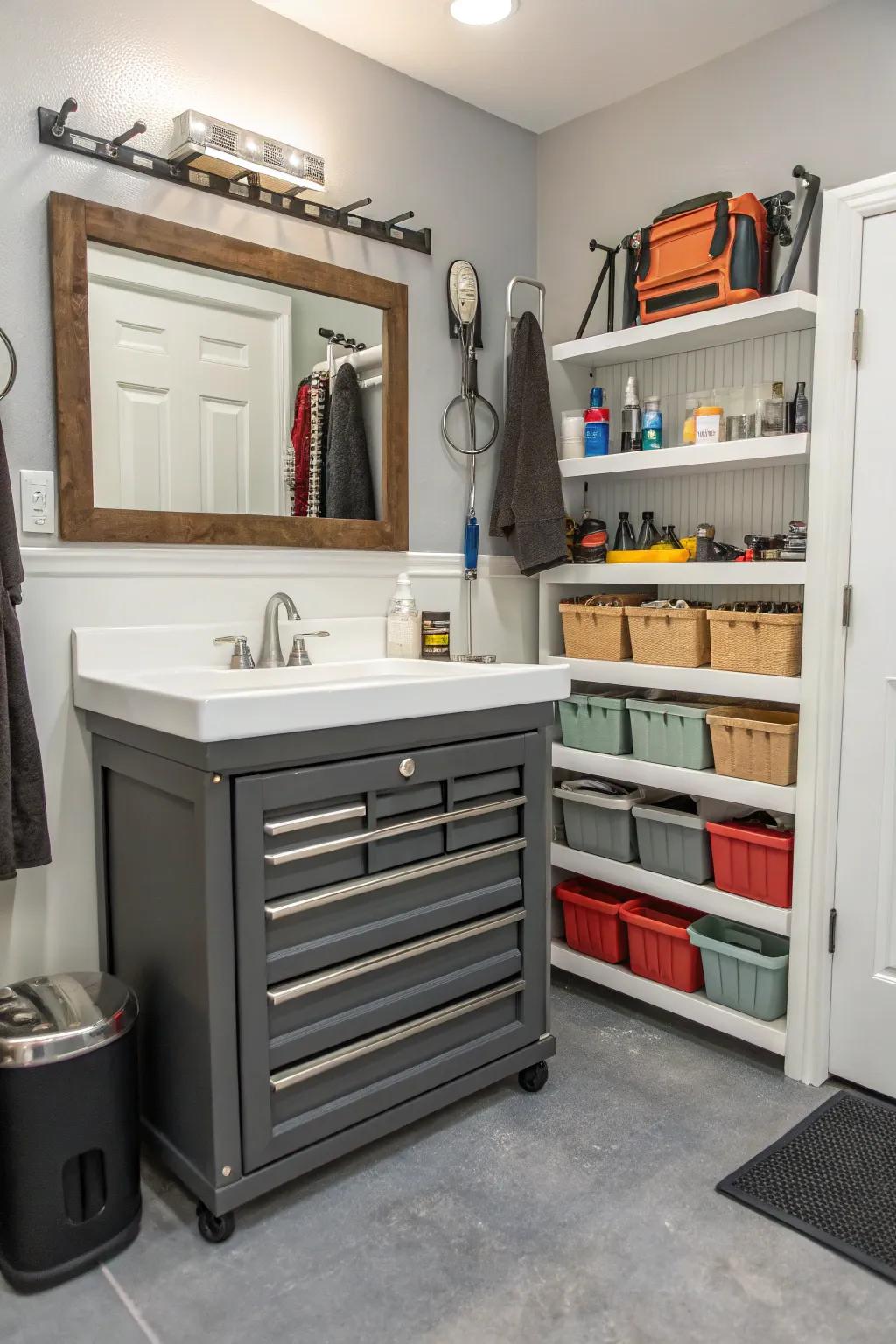 Functional storage solutions keep your bathroom essentials neatly organized.