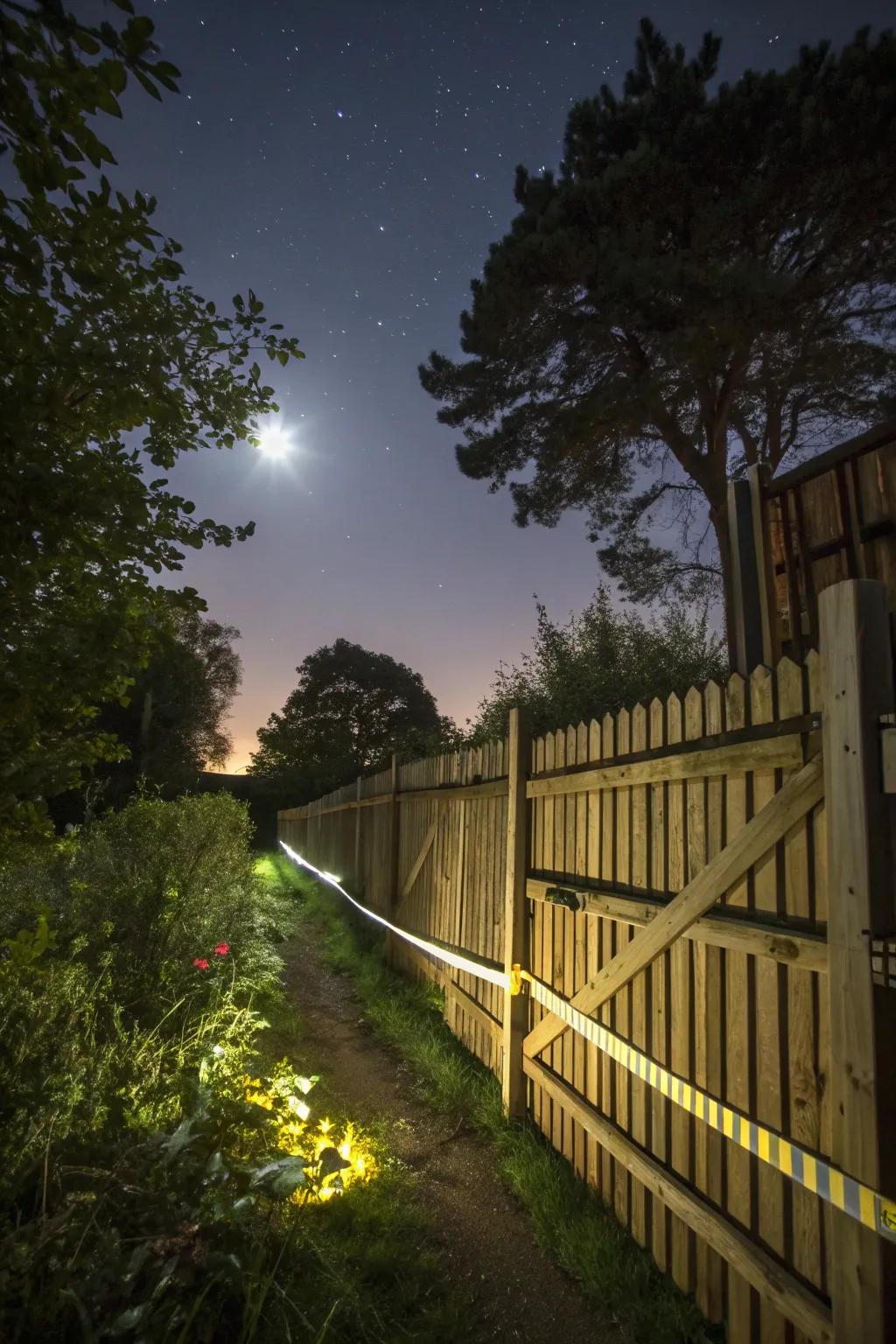Shiny tape on the shield effectively deters garden intruders at night.