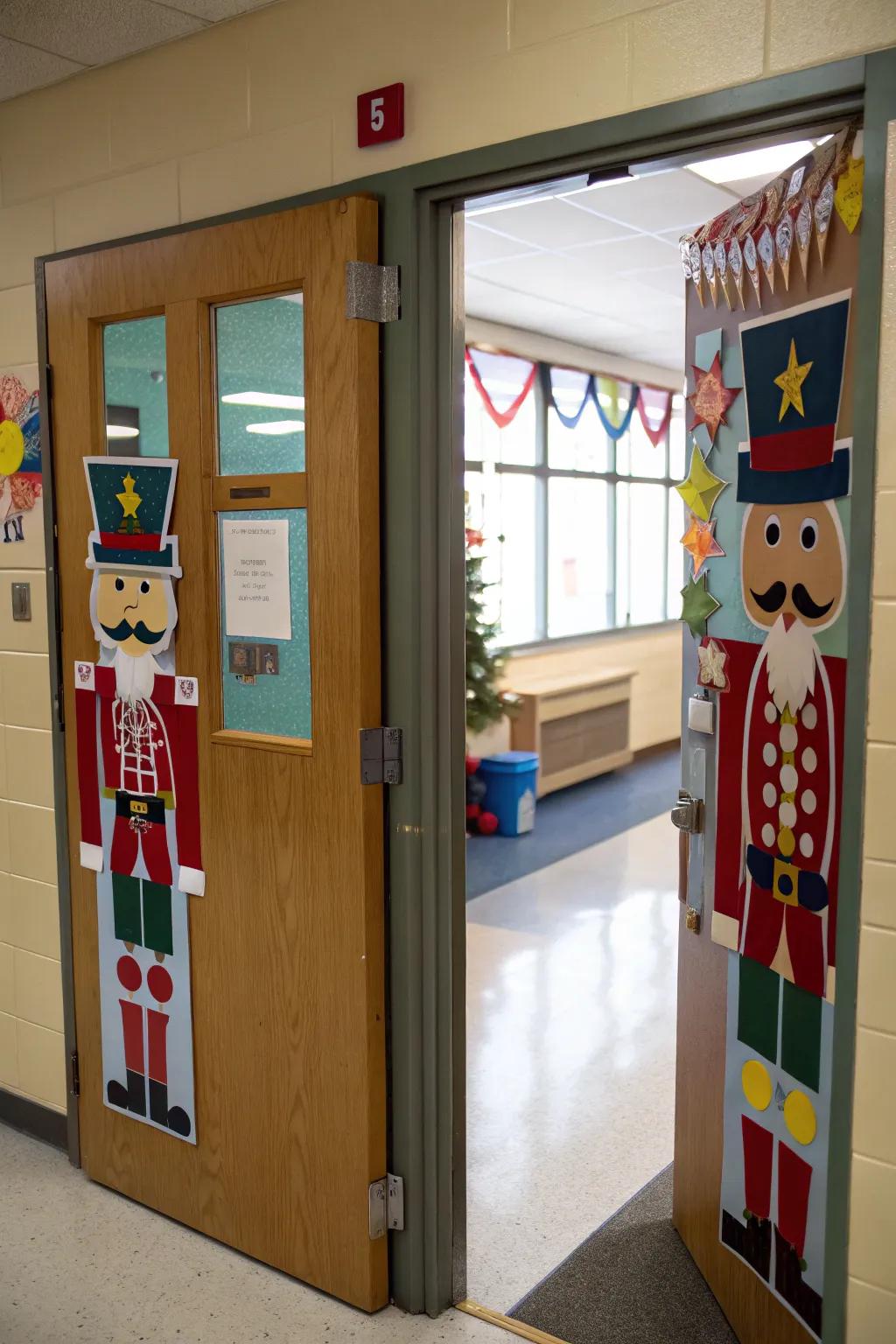 Nutcracker sentries add tradition and charm to the door.