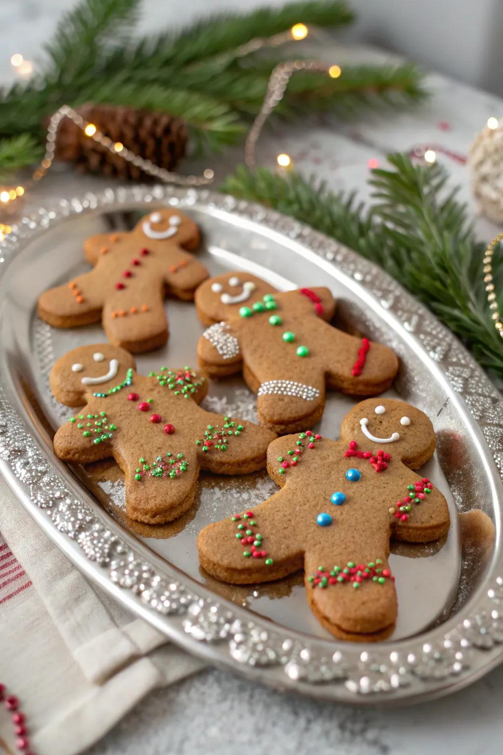 Gingerbread men sparkling with edible glitter for a touch of holiday glam.