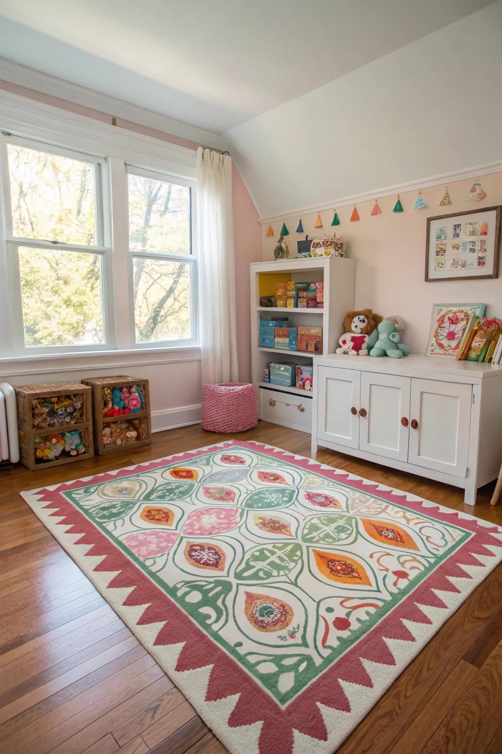 A statement rug ties together design components.
