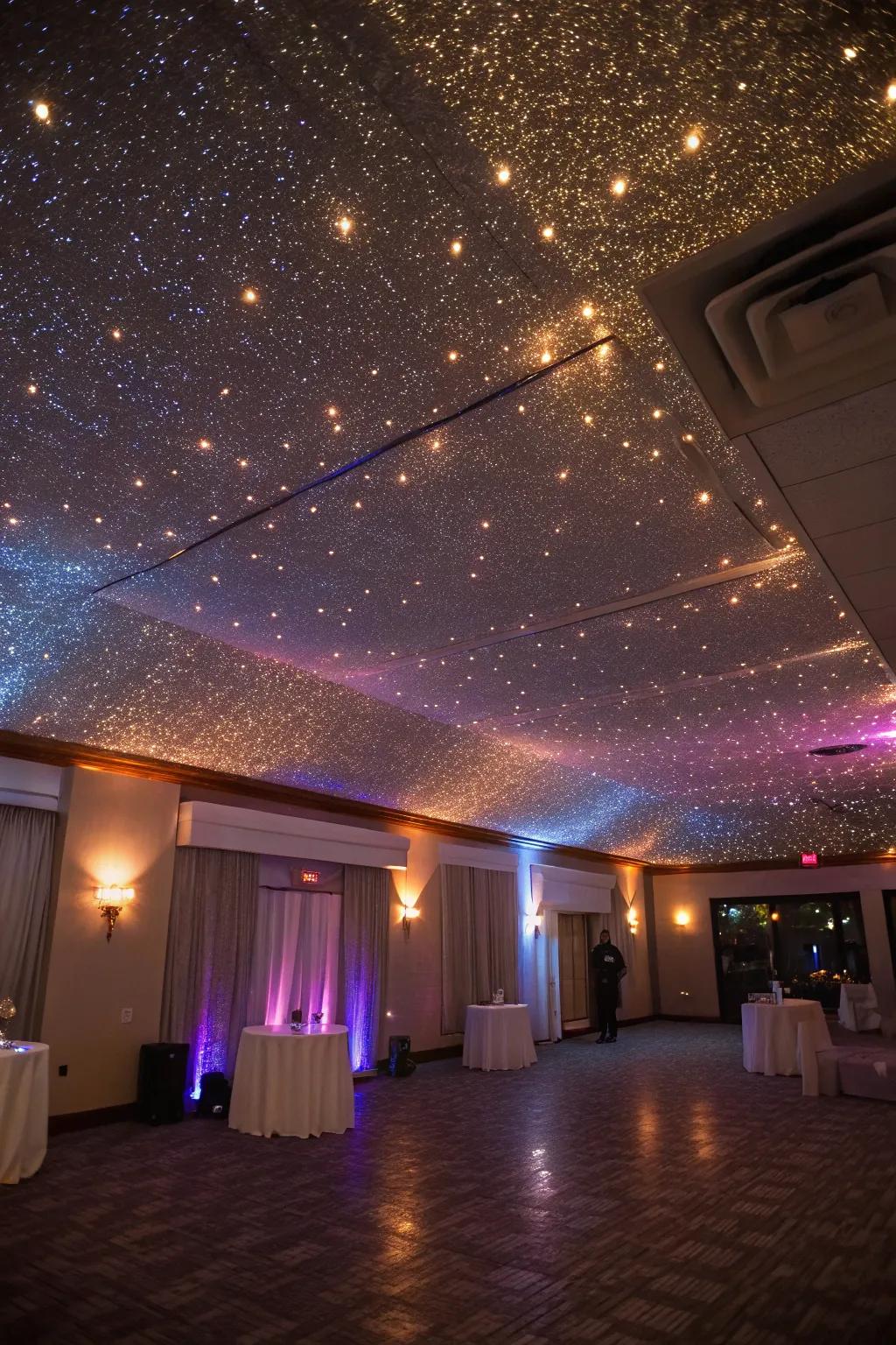 A shimmered ceiling creates a unique surprise.