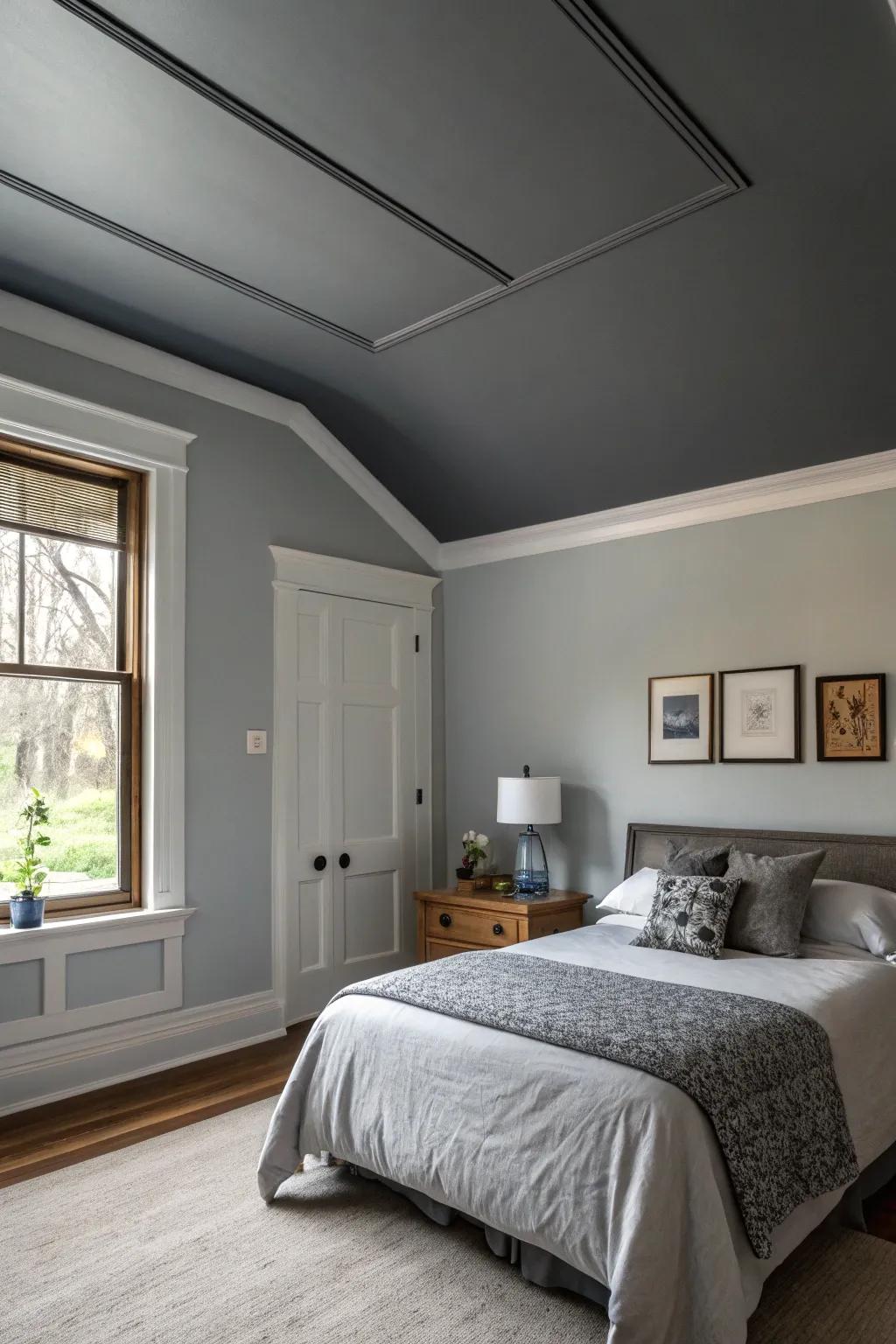 An accent ceiling provides unexpected depth and intimacy.