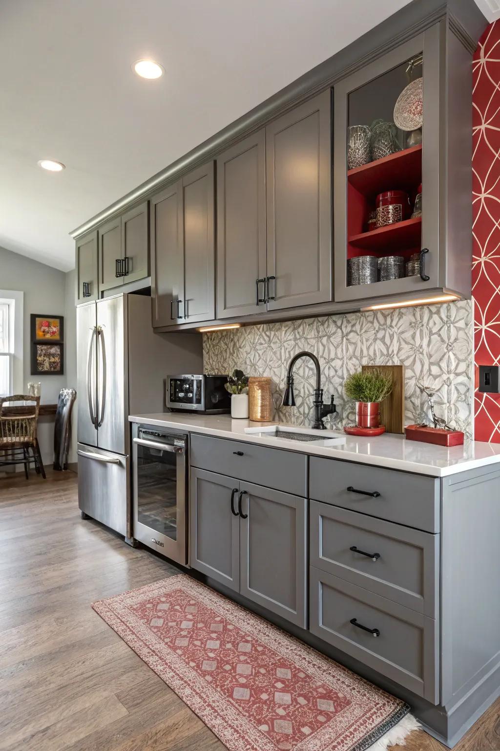 An accent wall adding depth and style to the kitchen.